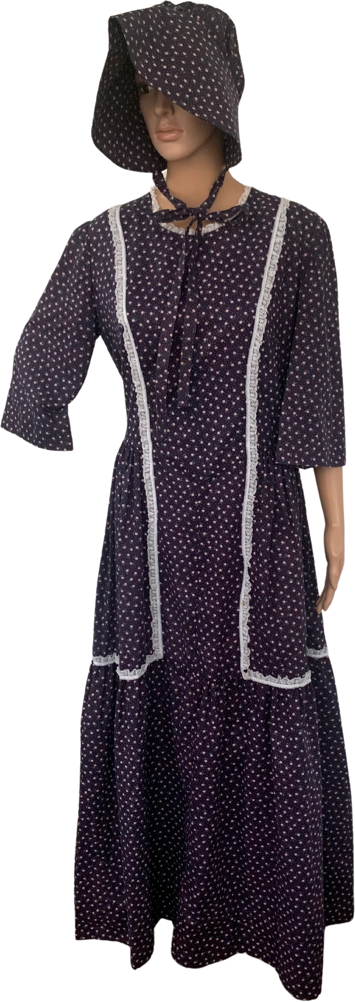 70s Homestead Dress Prairie Folk Western Floral Blue - Image 5