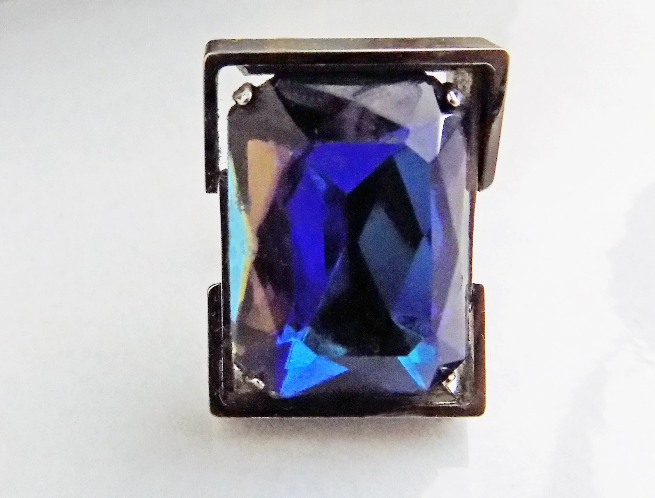 70s Huge Cuff Links and Tie Pin Blue Glass Disco Brutalist - Image 2