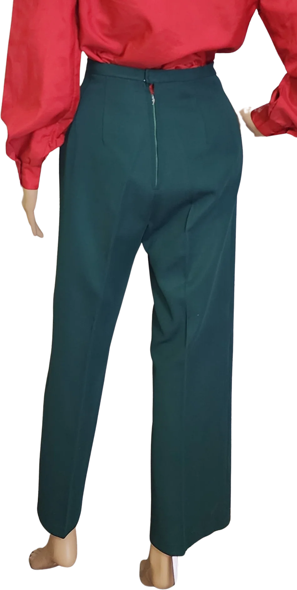 70s Hunter Green High Waist Striaght Leg Pants - Image 2