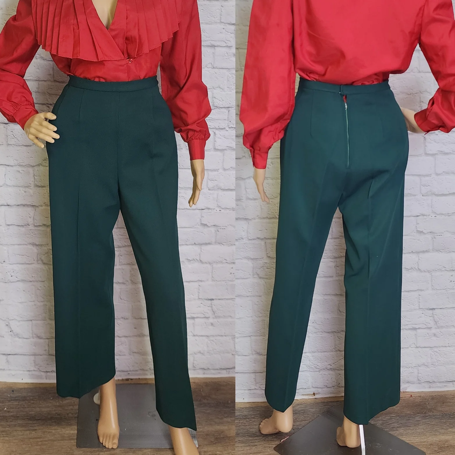 70s Hunter Green High Waist Striaght Leg Pants - Image 3