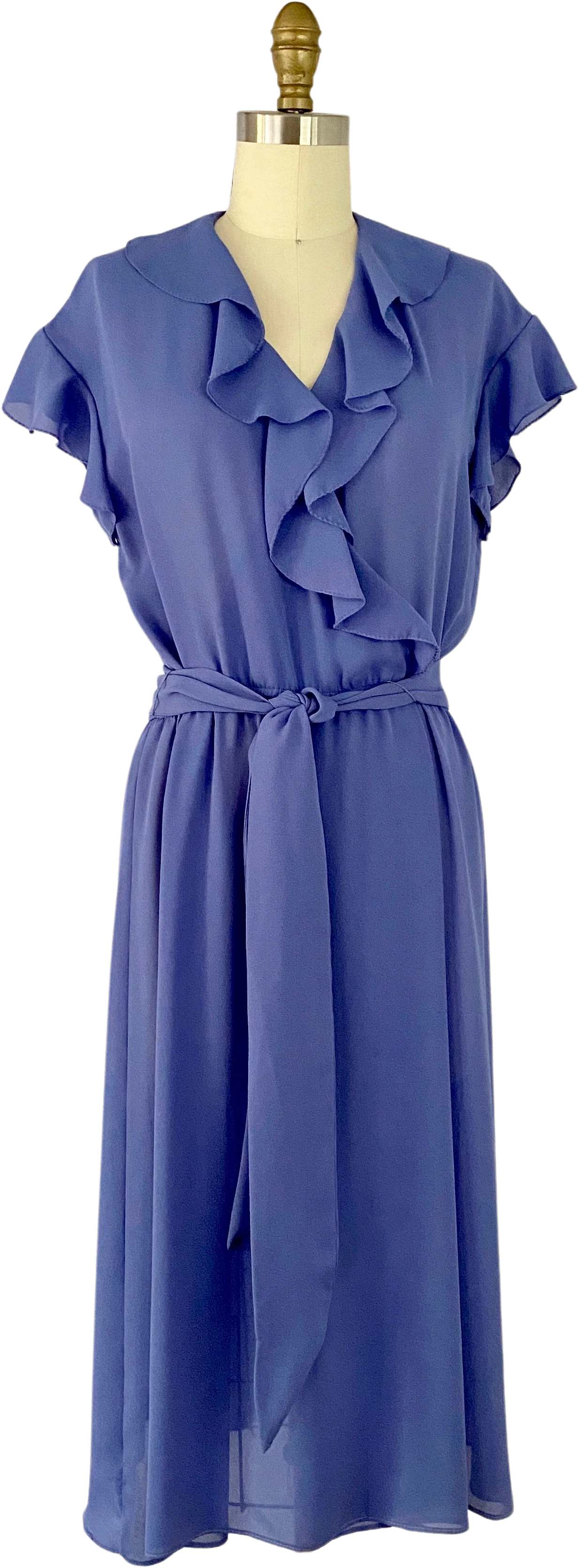 70s Indigo Faux-wrap Secretary Dress By R&K Originals