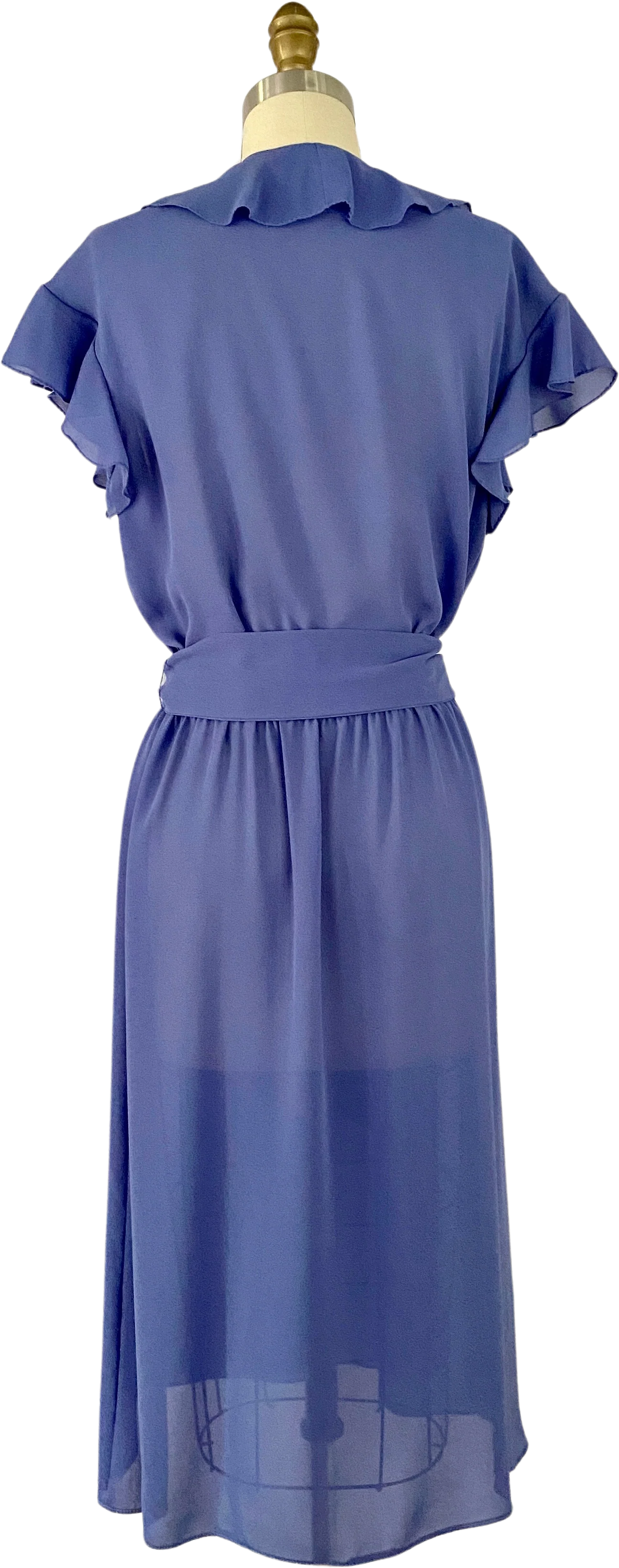 70s Indigo Faux-wrap Secretary Dress By R&K Originals - Image 2