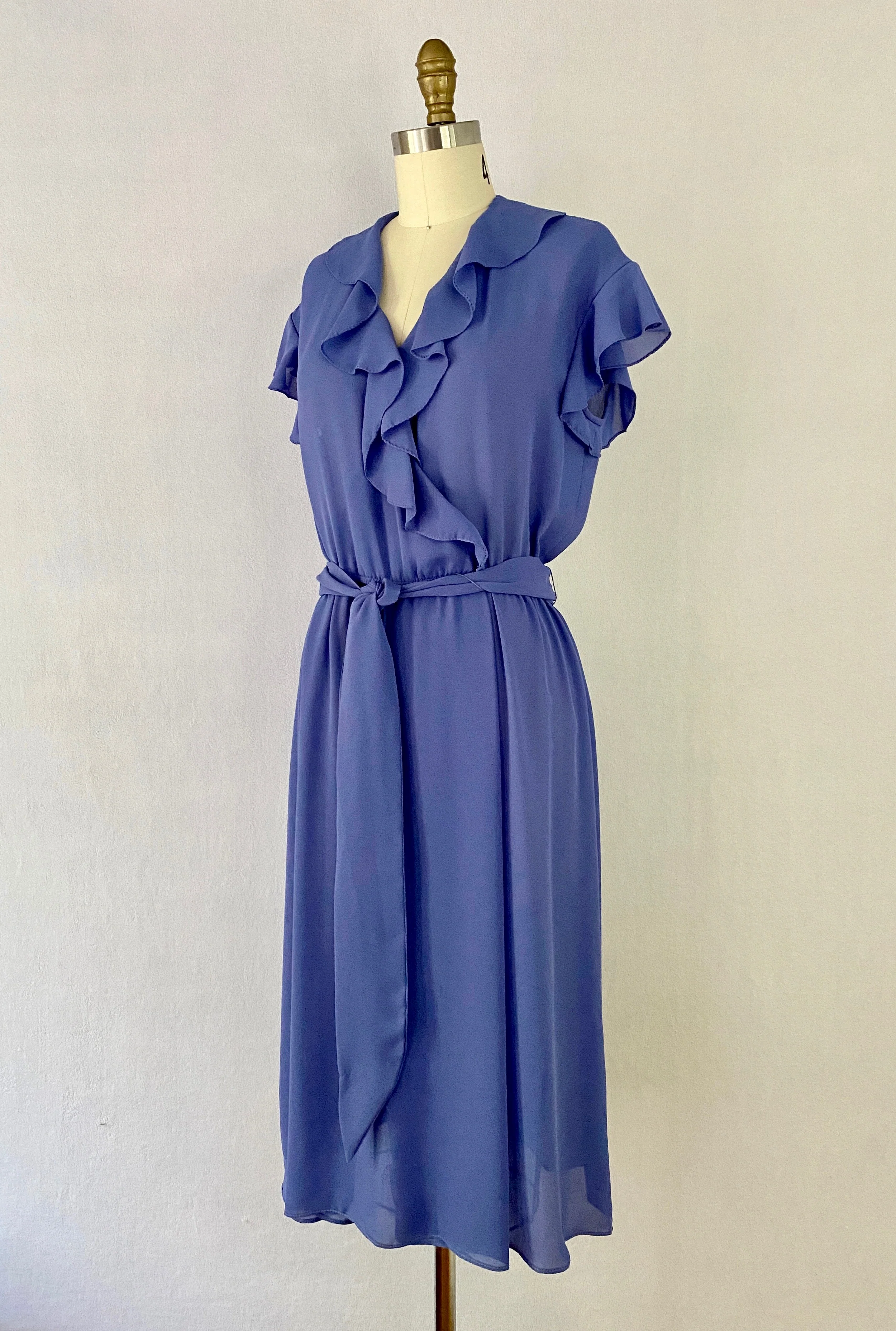 70s Indigo Faux-wrap Secretary Dress By R&K Originals - Image 3