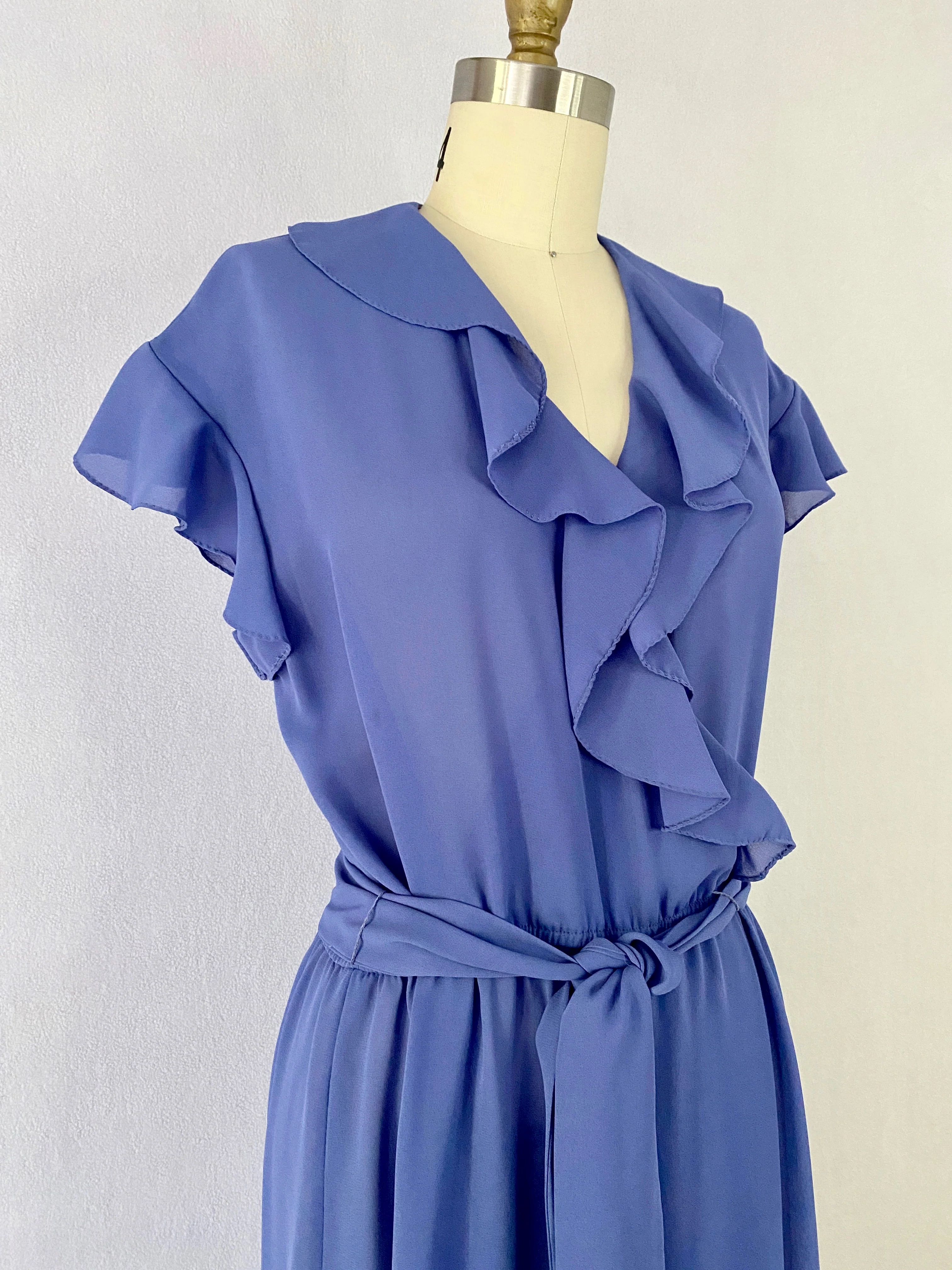70s Indigo Faux-wrap Secretary Dress By R&K Originals - Image 5