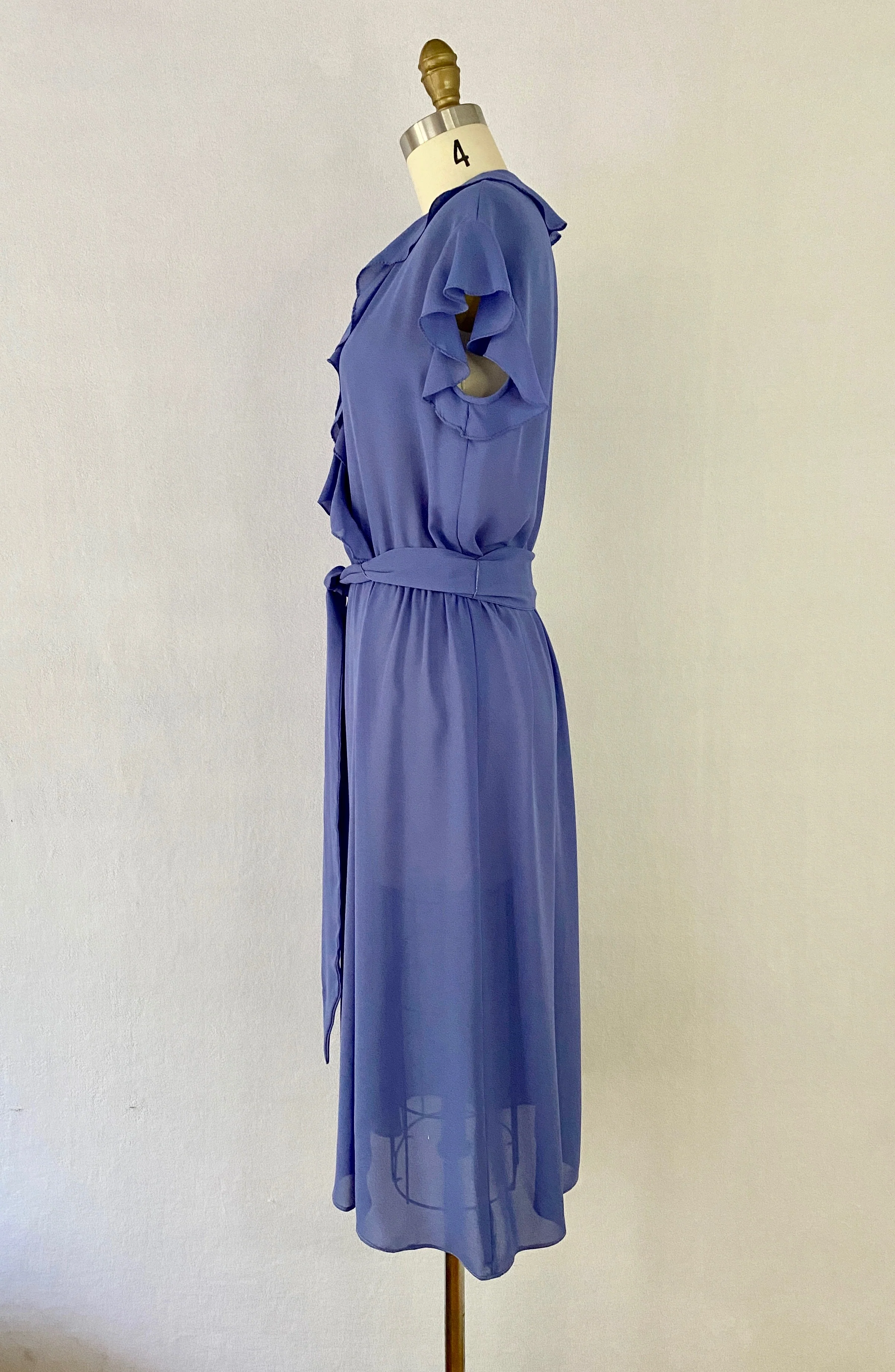 70s Indigo Faux-wrap Secretary Dress By R&K Originals - Image 6