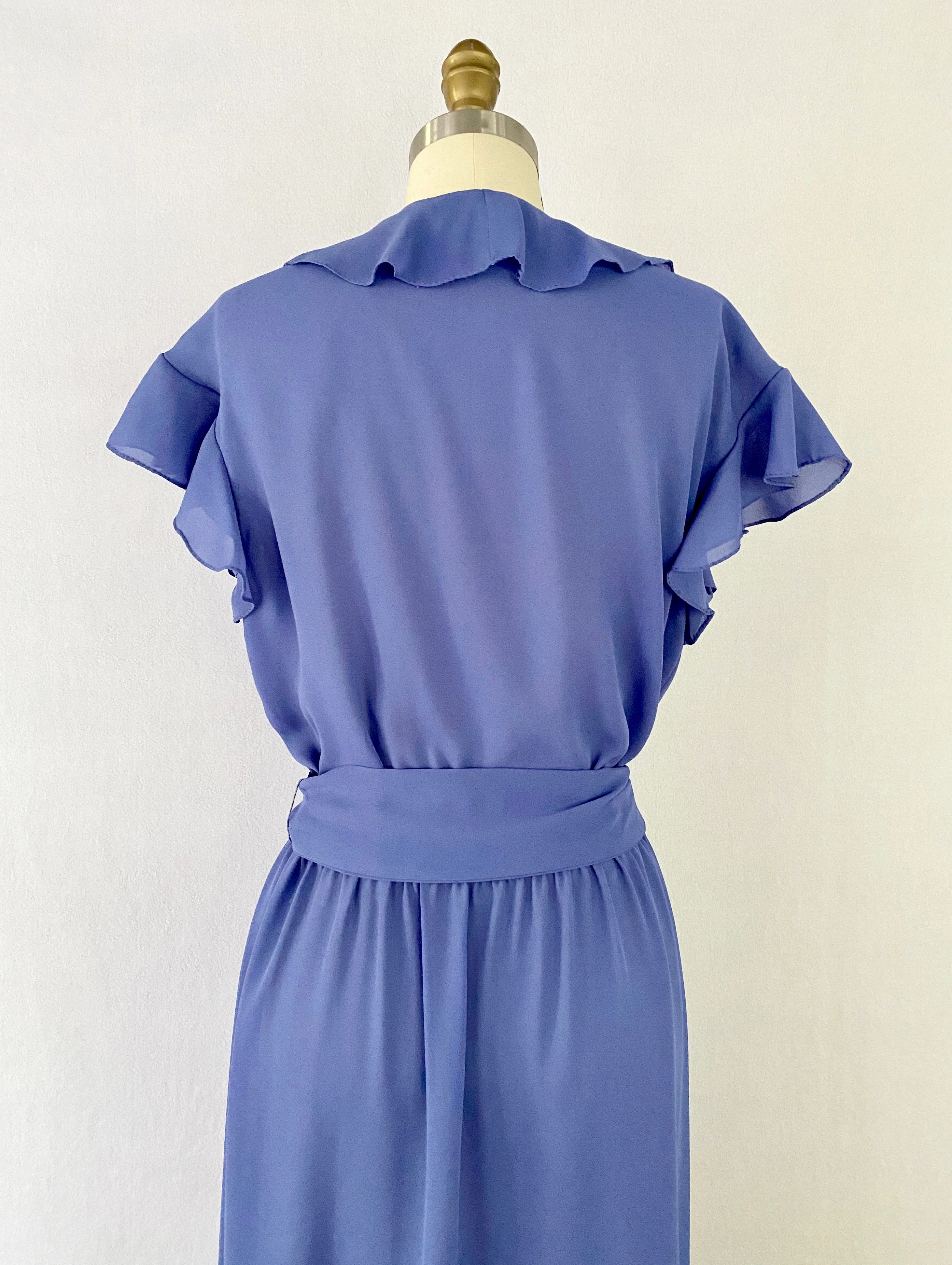 70s Indigo Faux-wrap Secretary Dress By R&K Originals - Image 7