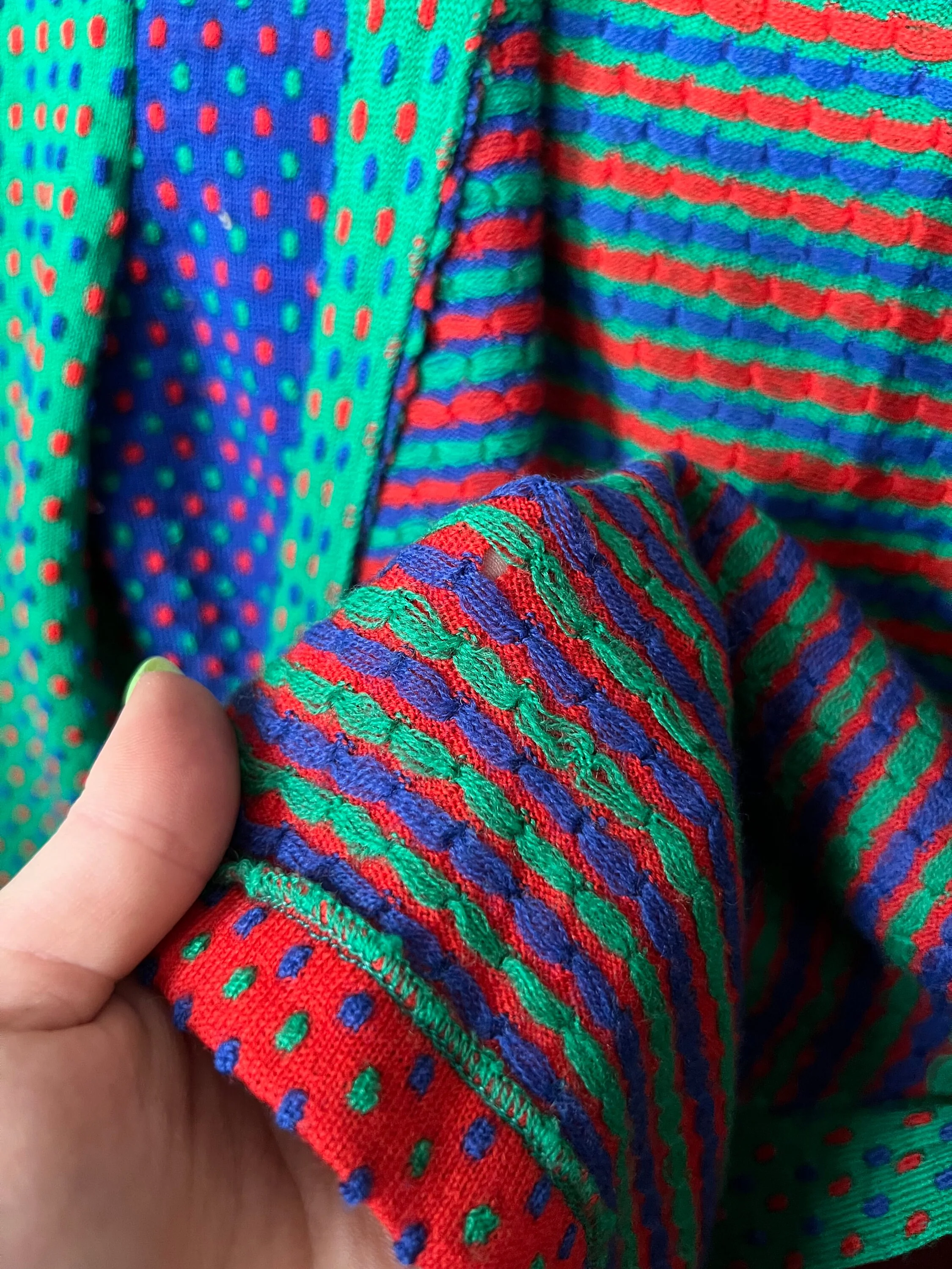 70s Italian Knit Sweater Wrap Top and Maxi Skirt Polka Dot Abstract Stripes Print Mix - Image 10