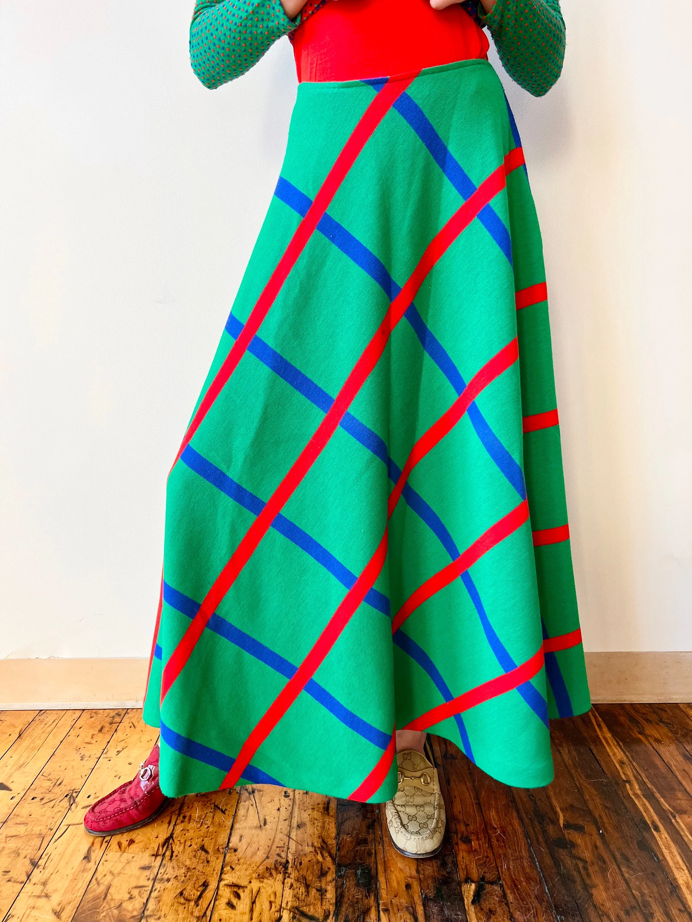 70s Italian Knit Sweater Wrap Top and Maxi Skirt Polka Dot Abstract Stripes Print Mix - Image 7