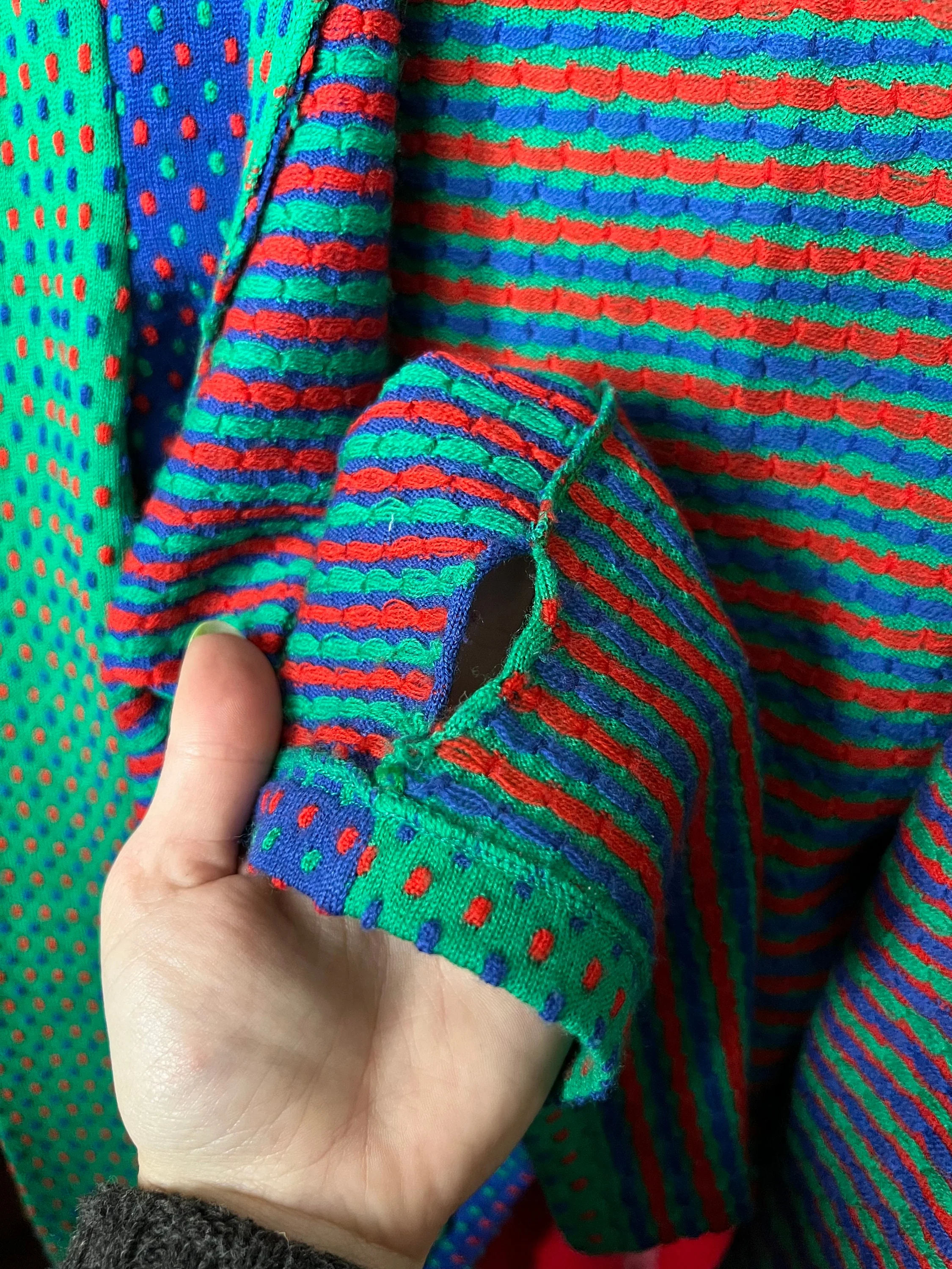 70s Italian Knit Sweater Wrap Top and Maxi Skirt Polka Dot Abstract Stripes Print Mix - Image 9