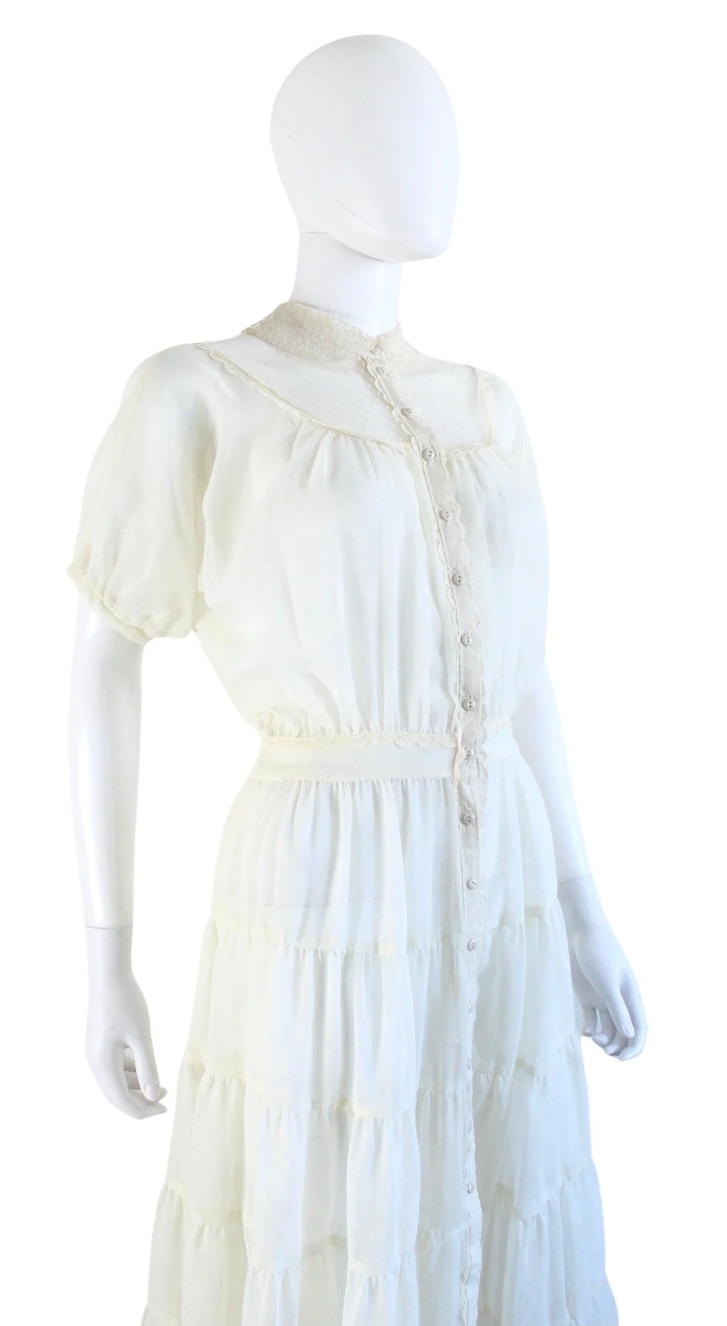 70s Ivory White Semi-Sheer Prairie Dress - Image 6