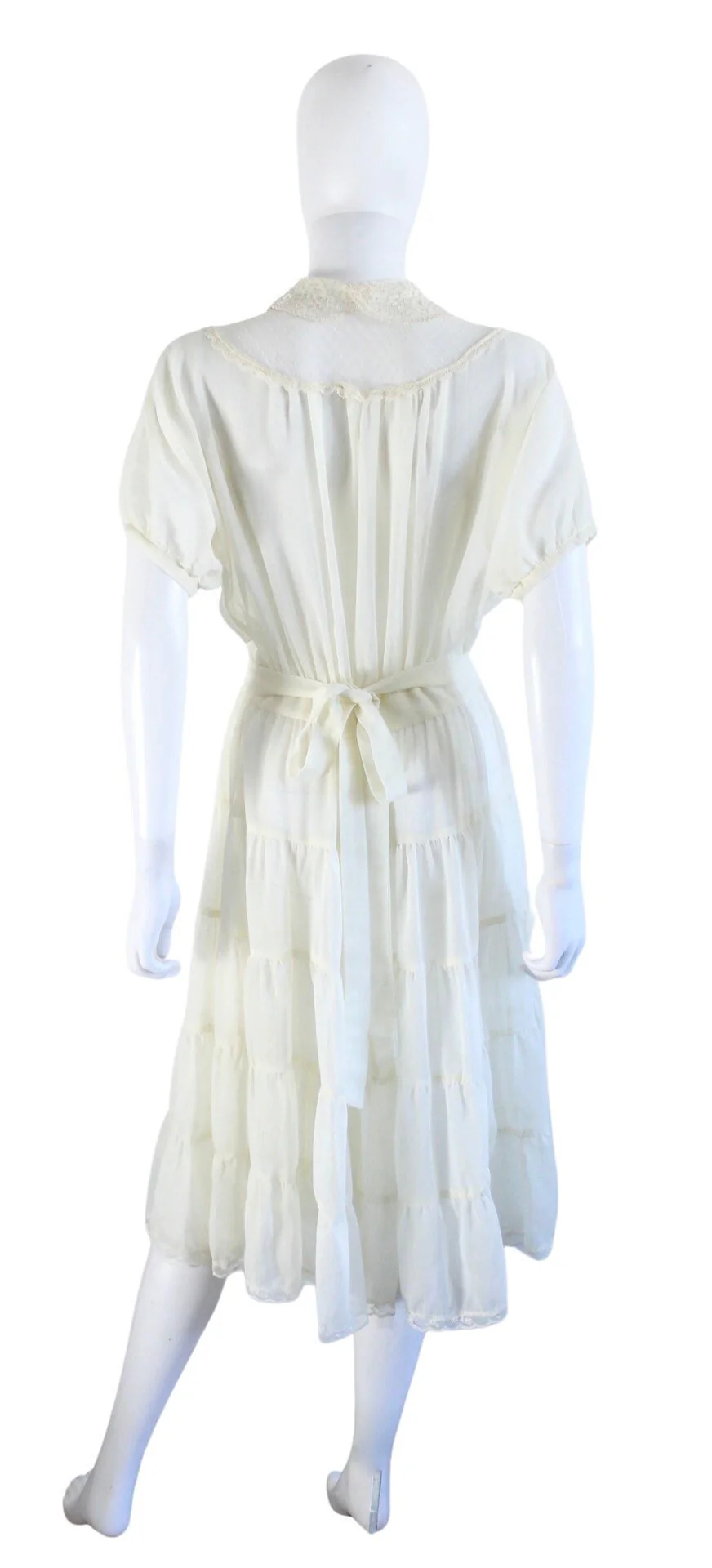70s Ivory White Semi-Sheer Prairie Dress - Image 7