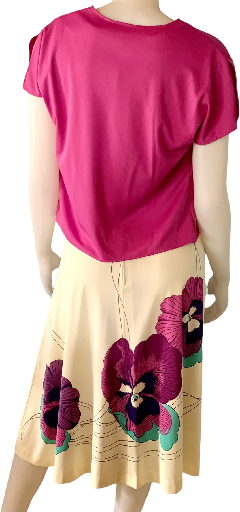 70s Jacket Dress Pansy Frangipani Floral With Sash By Alfred Shaheen - Image 2