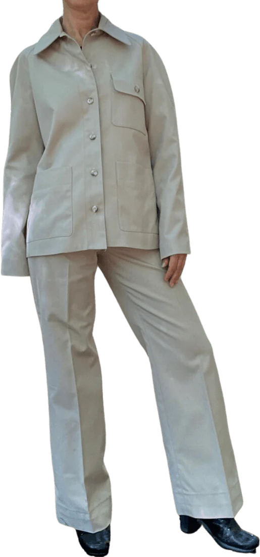 70s Khaki Cotton Safari Pantsuit By Evan Picone
