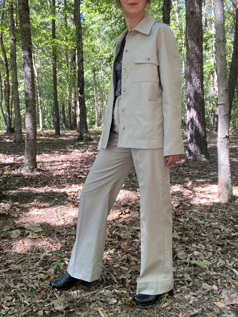 70s Khaki Cotton Safari Pantsuit By Evan Picone - Image 3