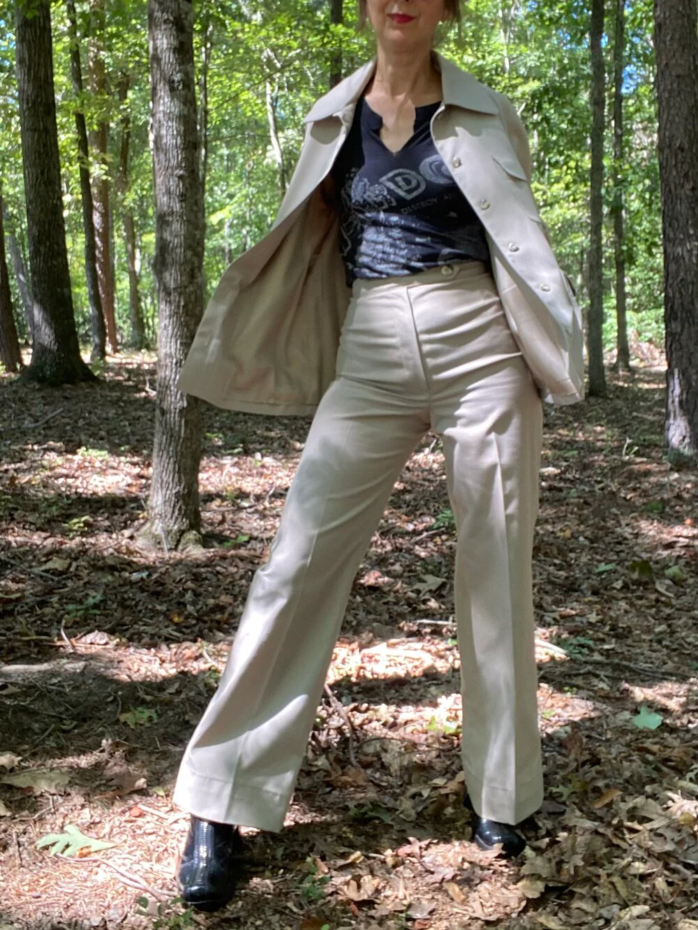 70s Khaki Cotton Safari Pantsuit By Evan Picone - Image 4