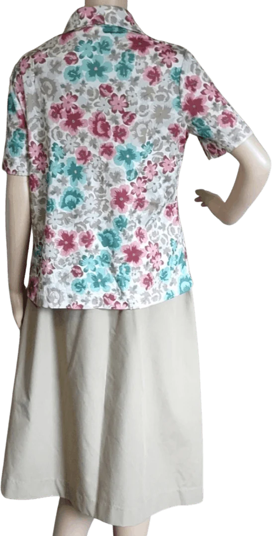 70's Khaki Skirt and Floral Blouse Set by Center Stage By Sue Ann D & Devon - Image 2