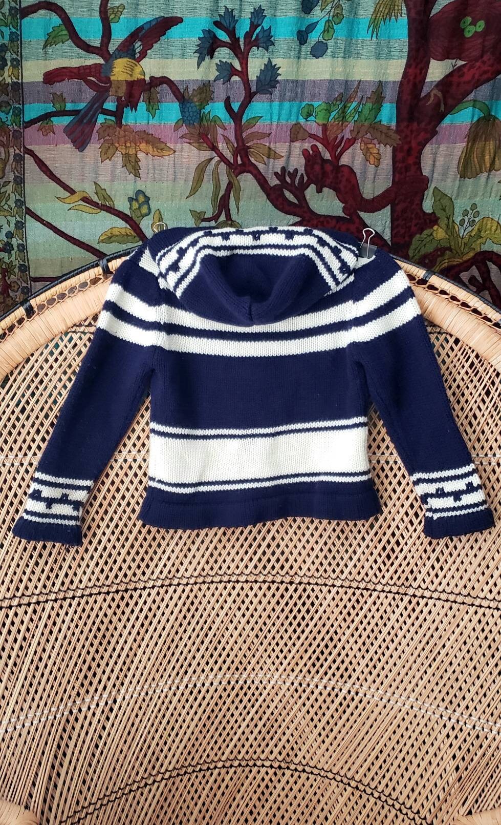 70s Kids Hooded Llama Sweater Vintage Kids Sweater Navy and Cream Hooded Sweater with Wood Toggle Buttons by Gimbels Children's World - Image 10
