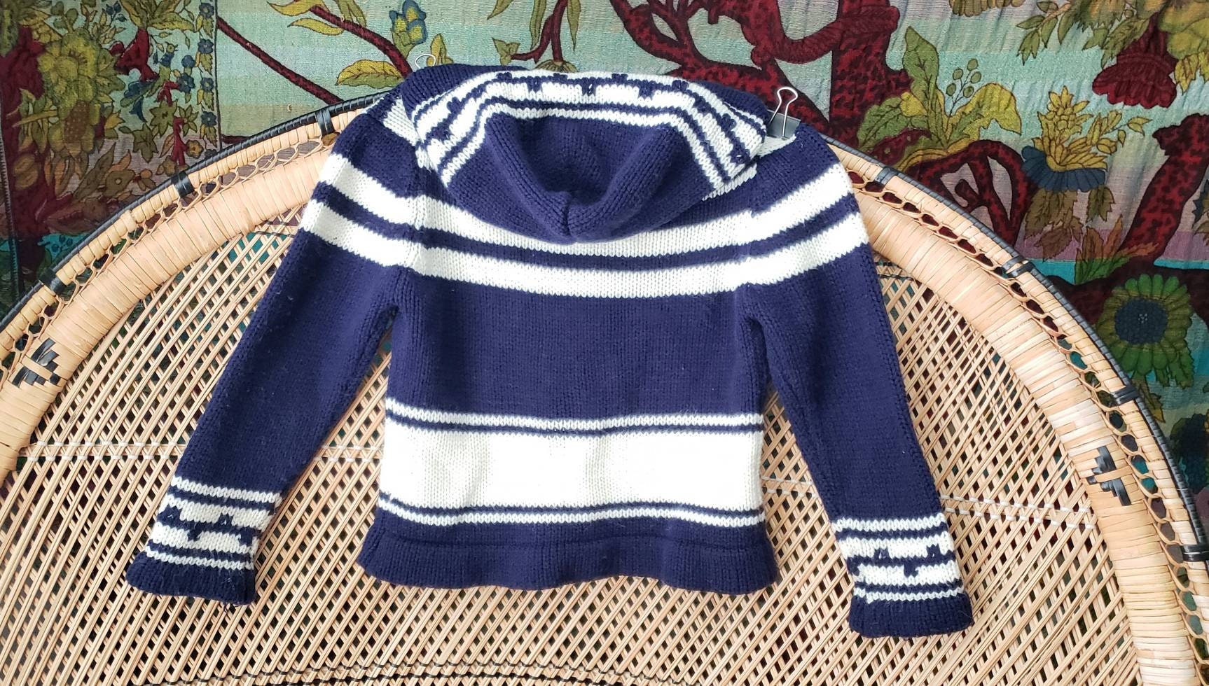 70s Kids Hooded Llama Sweater Vintage Kids Sweater Navy and Cream Hooded Sweater with Wood Toggle Buttons by Gimbels Children's World - Image 9