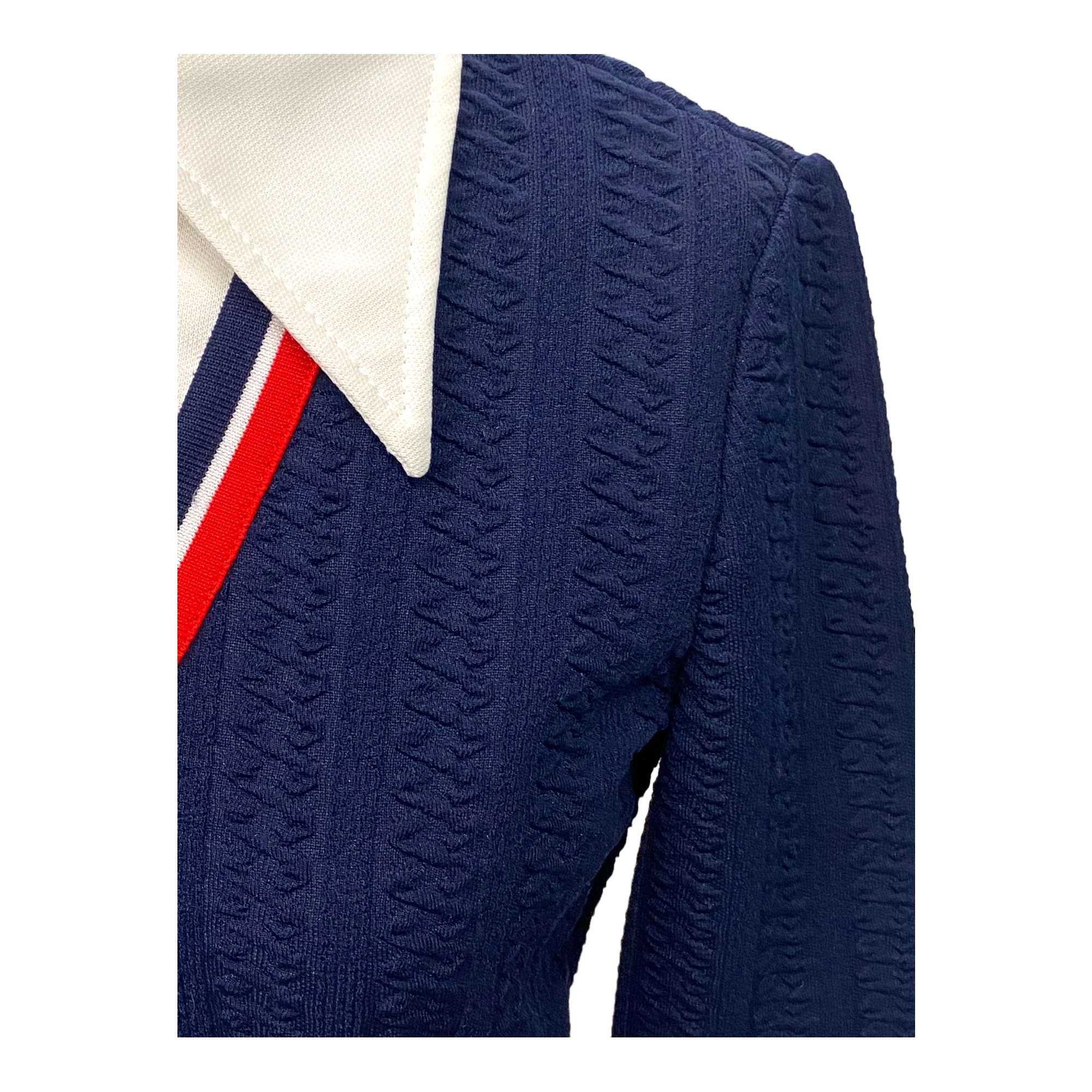 70s Knit Blue Knit Dress White Collar Red White Trim By Butte Knit - Image 6