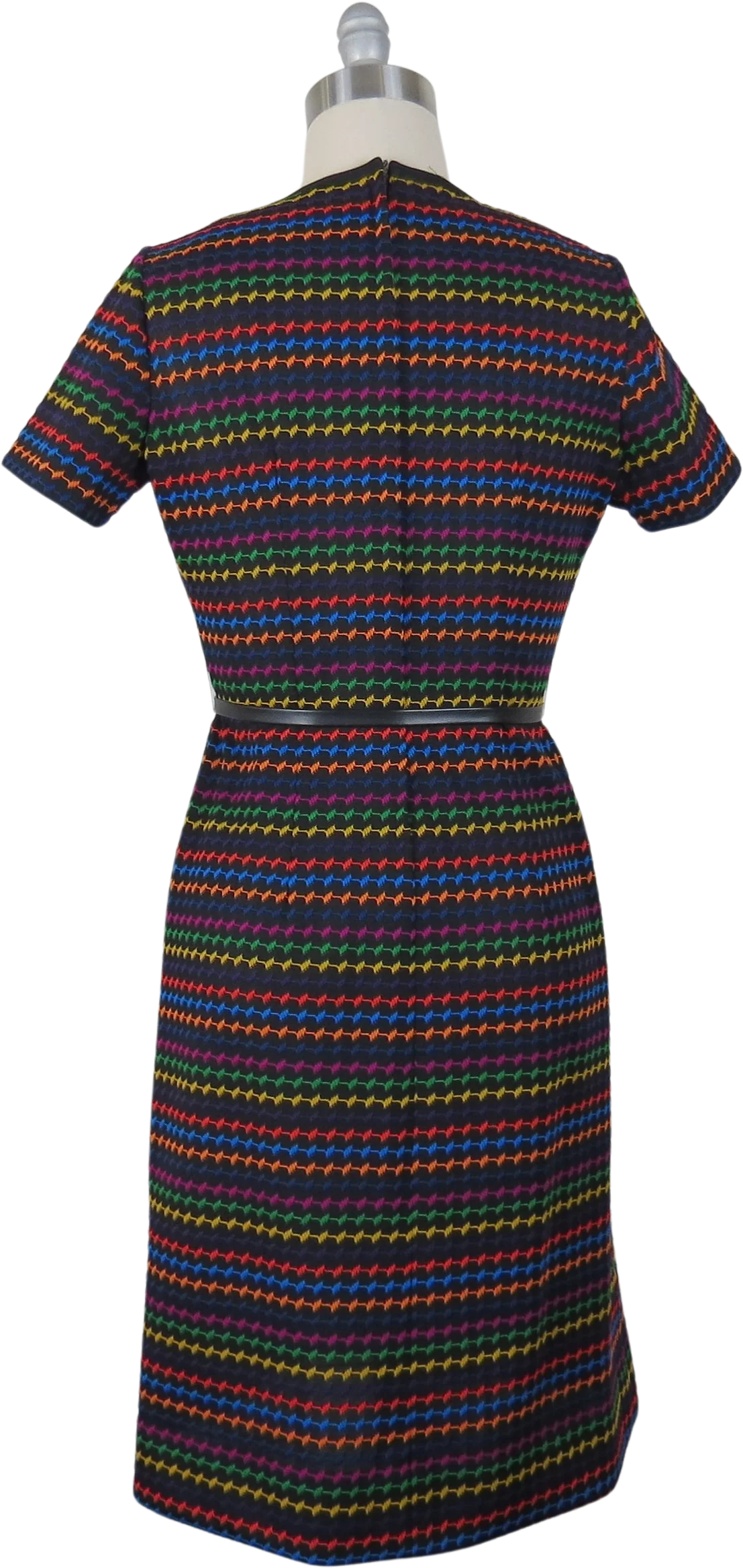 70s Knit Dress Rainbow Embroidered Mod Sheath Career - Image 2