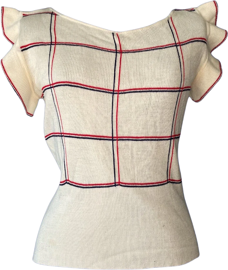 70s Knit Mod Top With Ruffle Sleeves