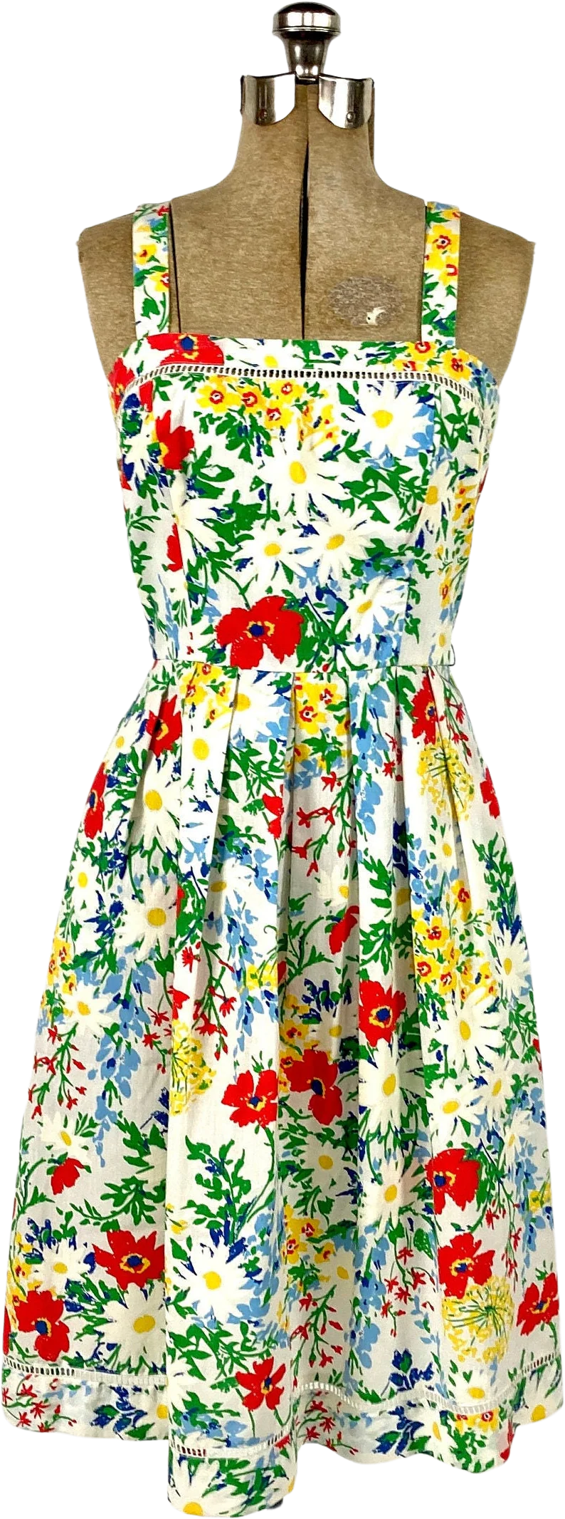 70s Lanz Green Floral Dress Full White Midi Sundress Daisy Print Garden Party Dress Open Back Party Vintage Sun Dress by Lanz Originals