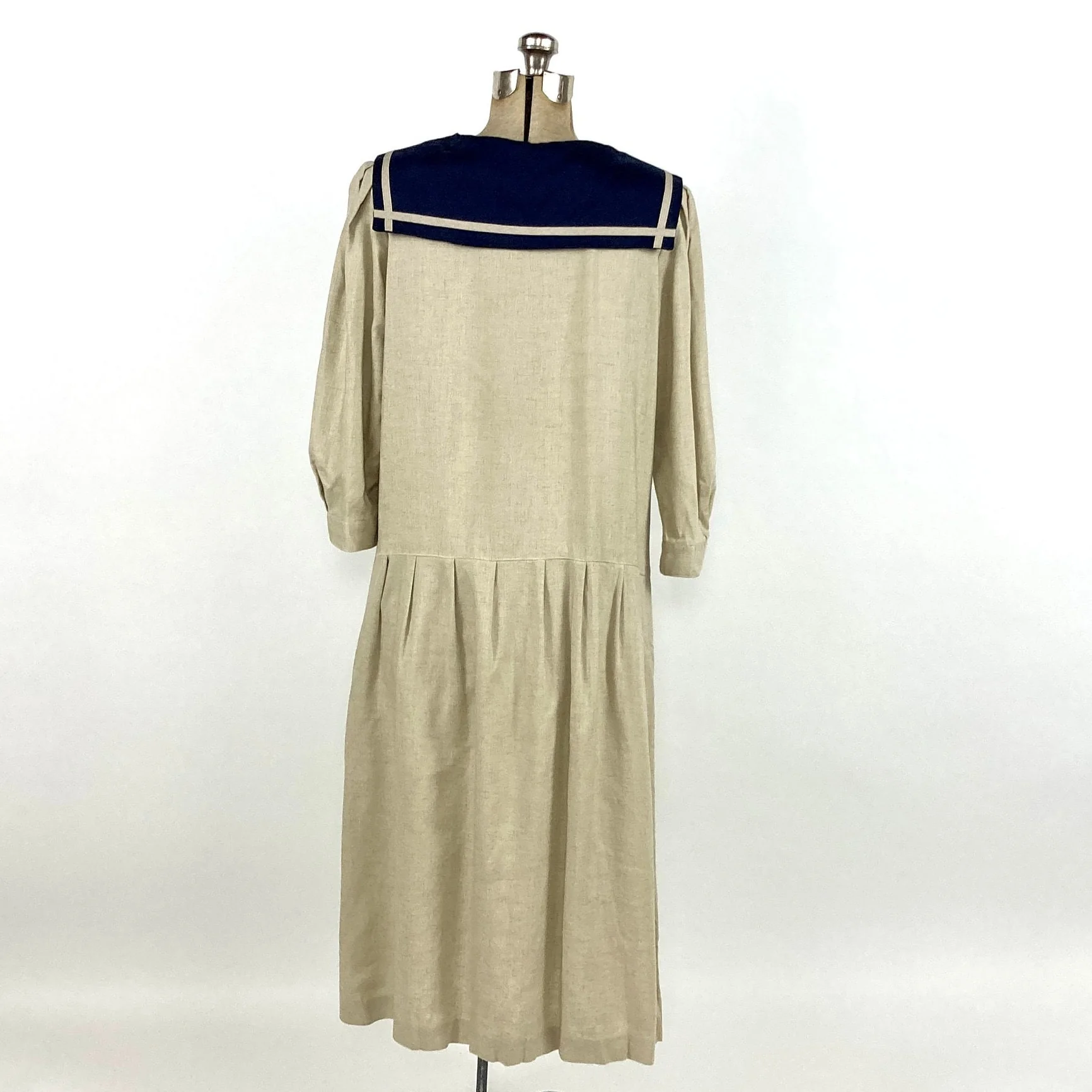 70s Lanz Khaki Sailor Striped Dress Drop Waist Navy Blue Midi Dress Party Vintage Sun Dress by Lanz Originals - Image 2
