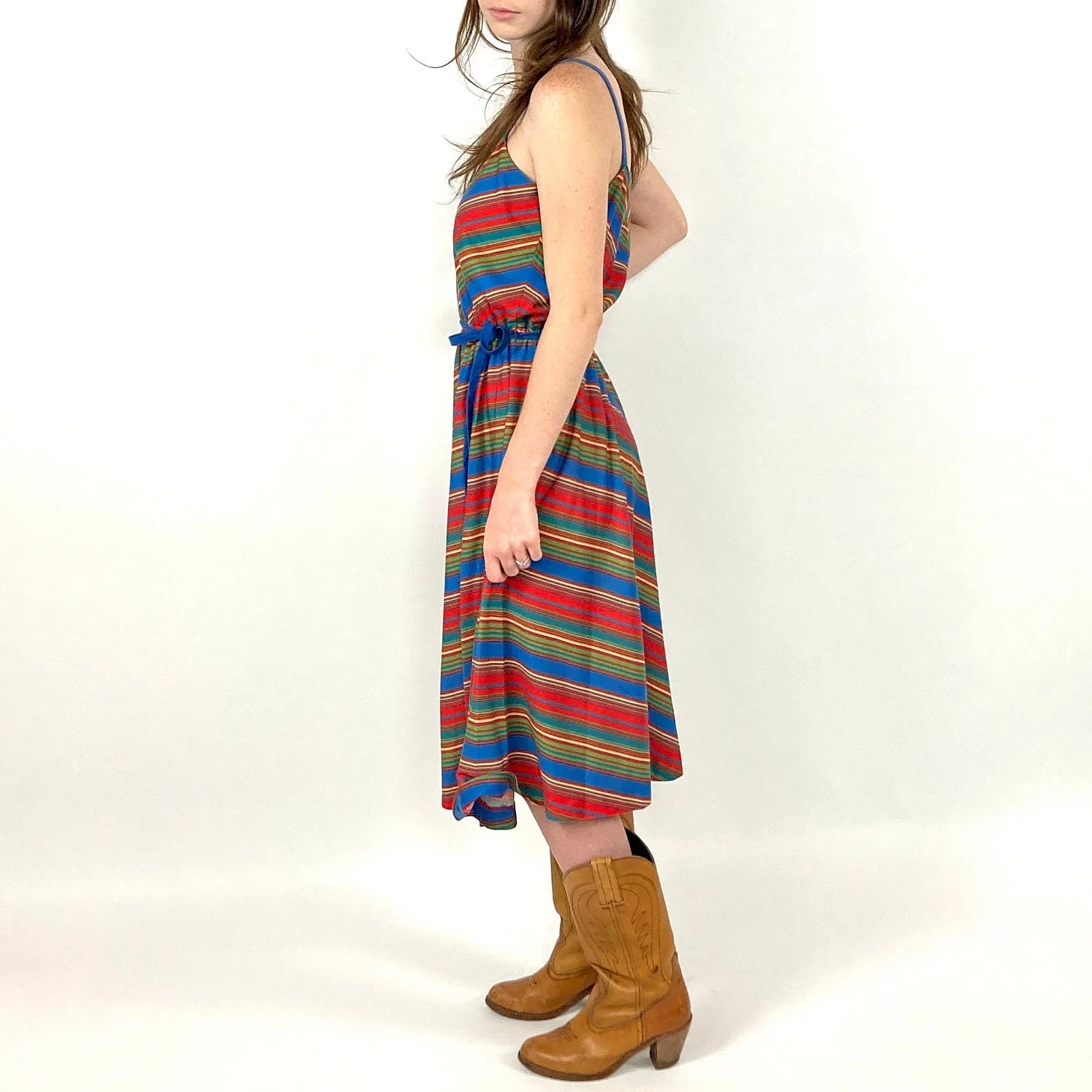 70s Lanz Rainbow Chevron Dress Sleeveless V-Neck Striped Party Sundress Vintage Sun Dress by Lanz Originals - Image 4