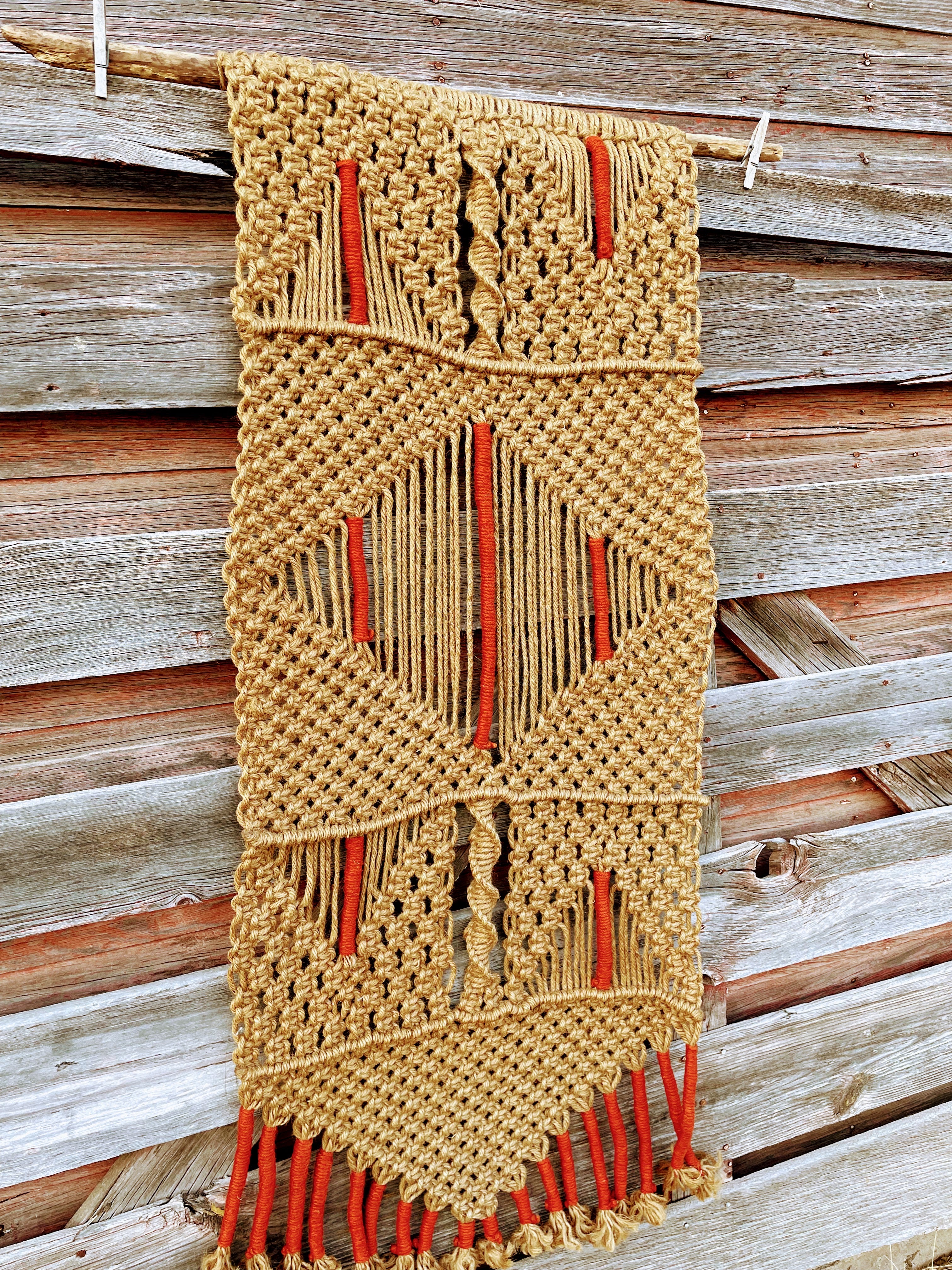 70s Large Jute Macrame' Wall Hanging Tassels - Image 4
