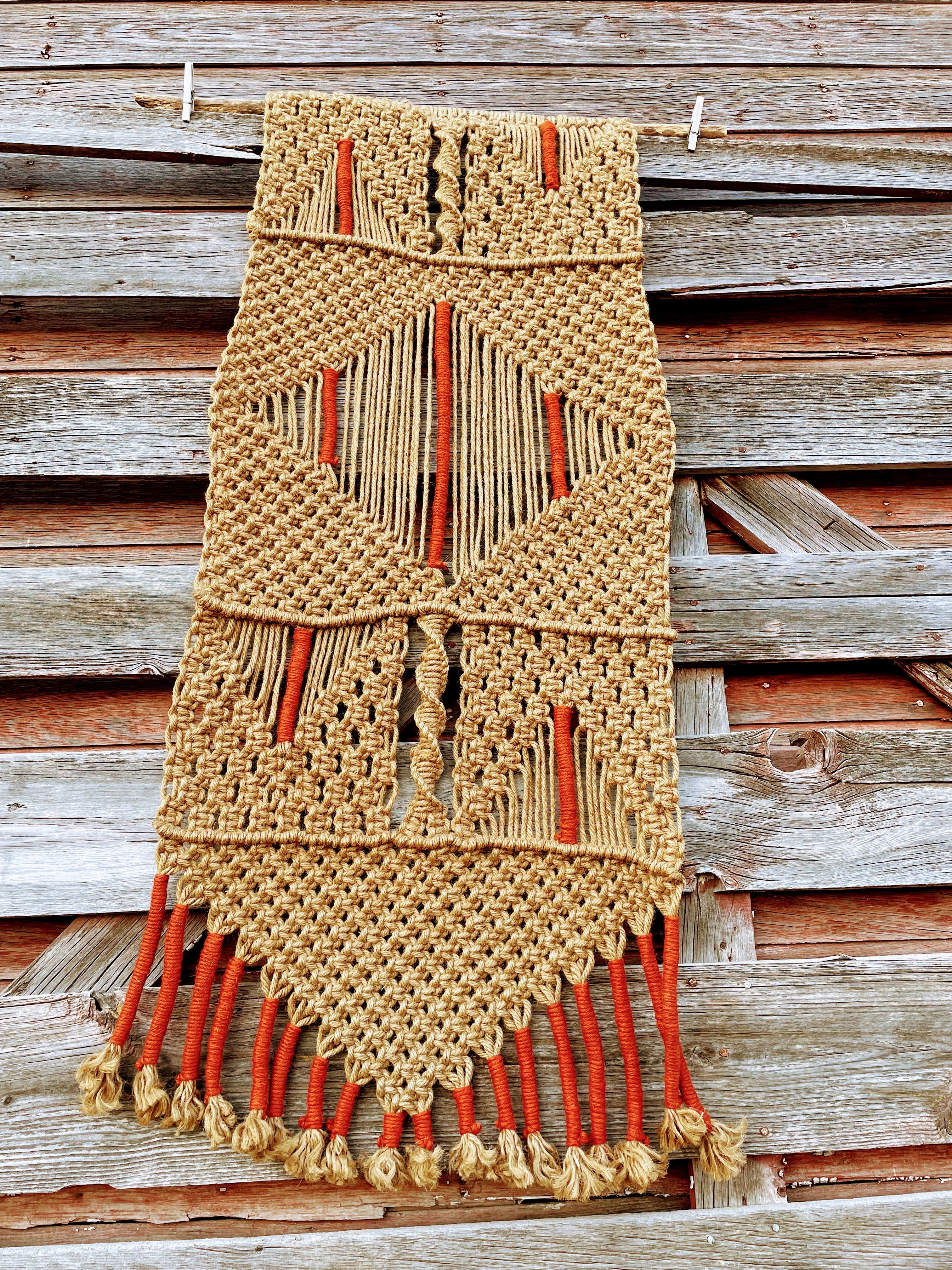 70s Large Jute Macrame' Wall Hanging Tassels - Image 7
