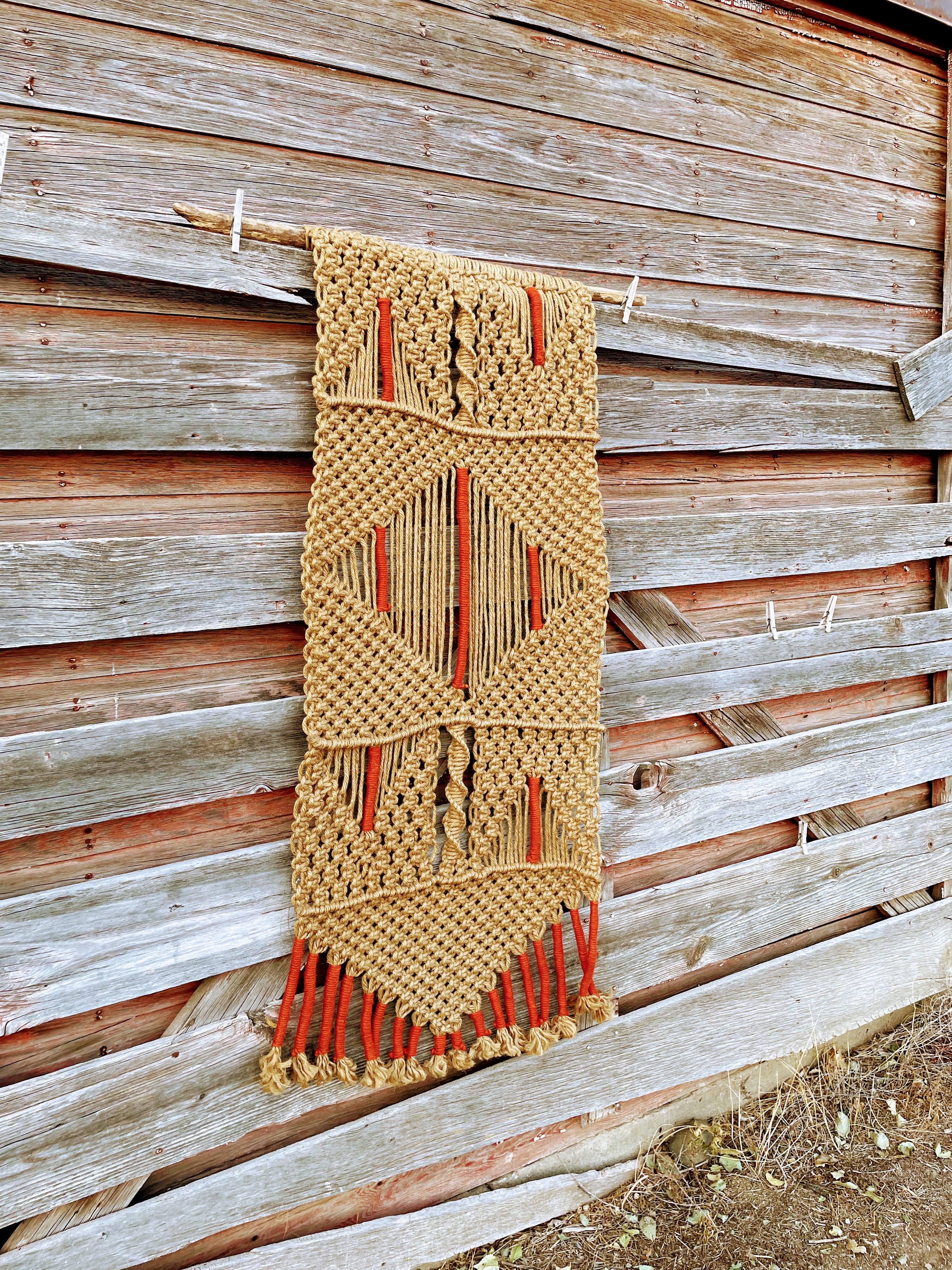 70s Large Jute Macrame' Wall Hanging Tassels - Image 9