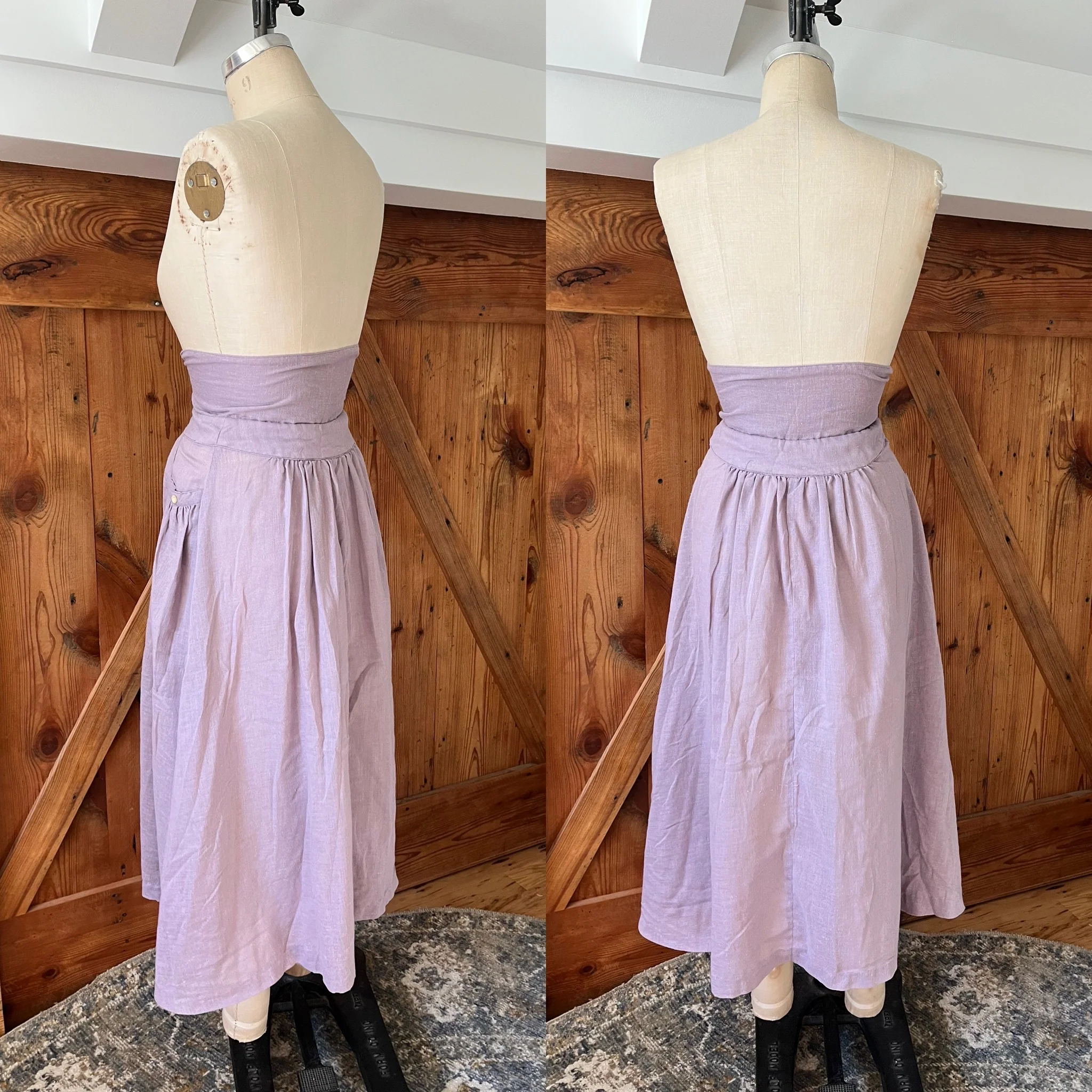70s Lavender Cotton Bustier Button Up High Waist Skirt - Image 4