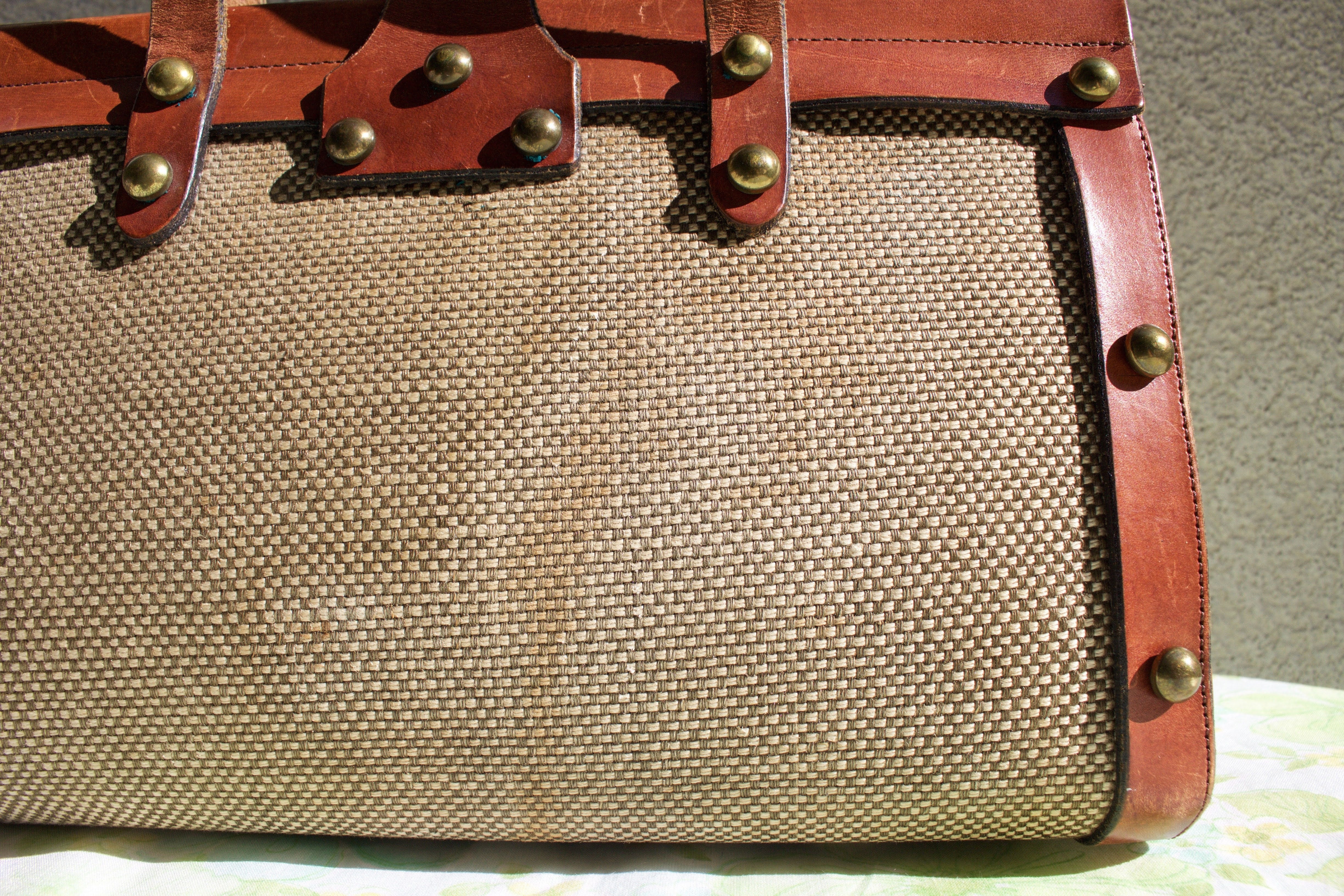 70s Leather And Tweed Handbag By John Romain - Image 4