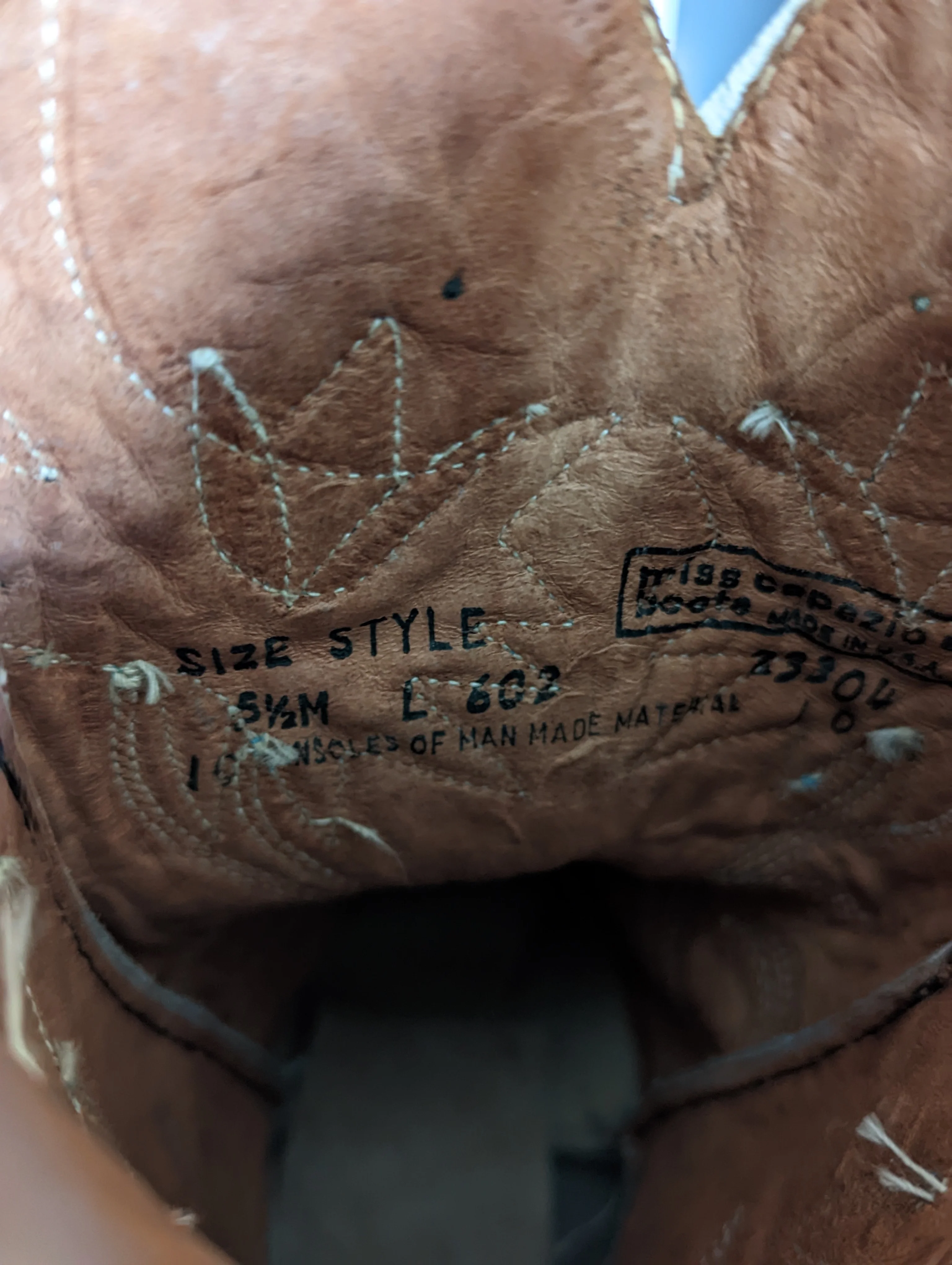 70s Leather Flower Inlay Cowboy Western Boots Size 5.5 By Capezio - Image 11
