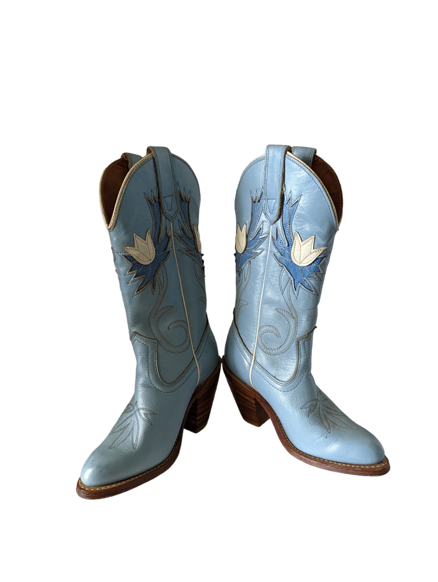 70s Leather Flower Inlay Cowboy Western Boots Size 5.5 By Capezio - Image 3