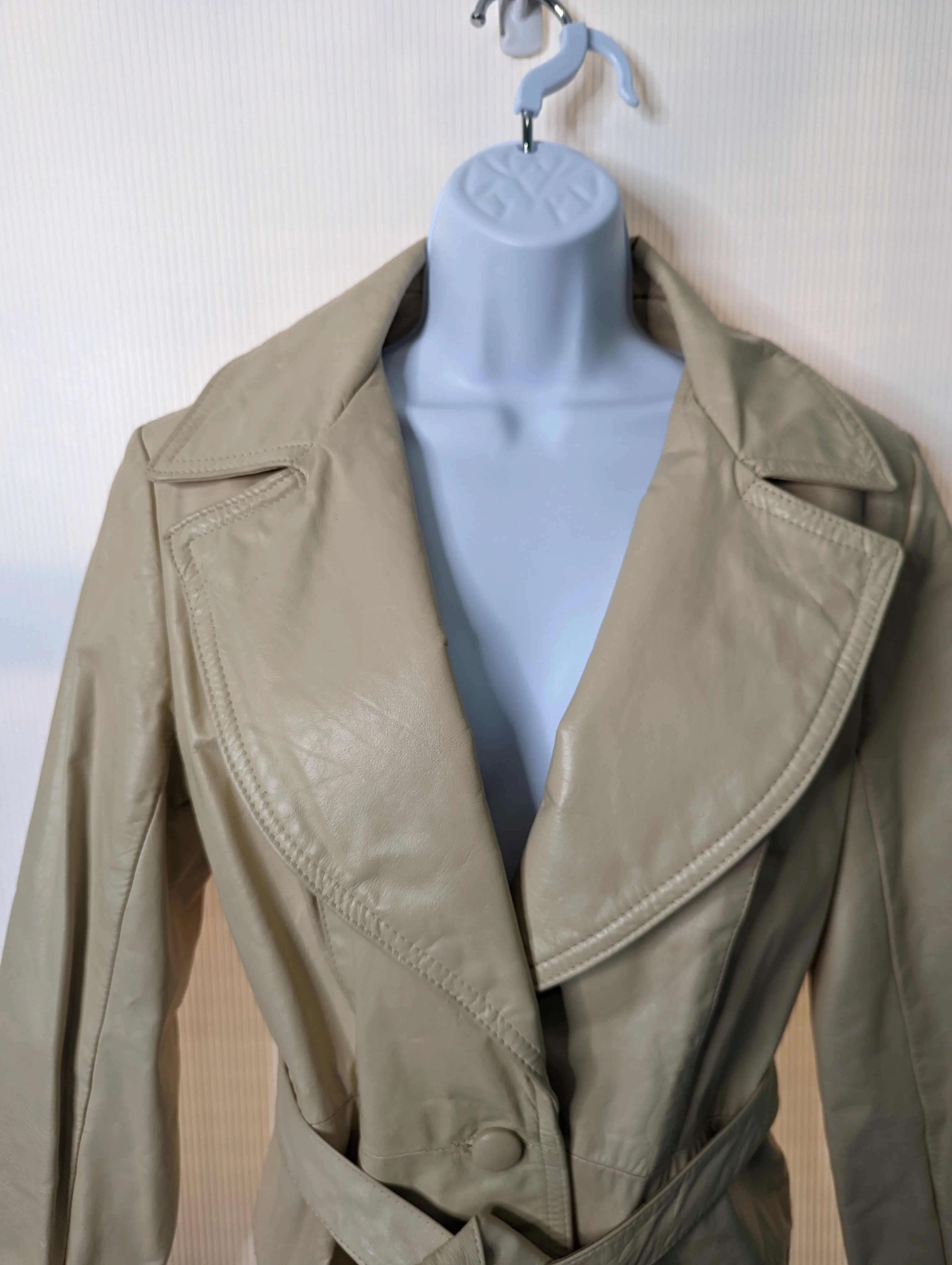 70s Leather Jacket Cropped Trench One Button Tan Belt By Dorby Casuals - Image 10