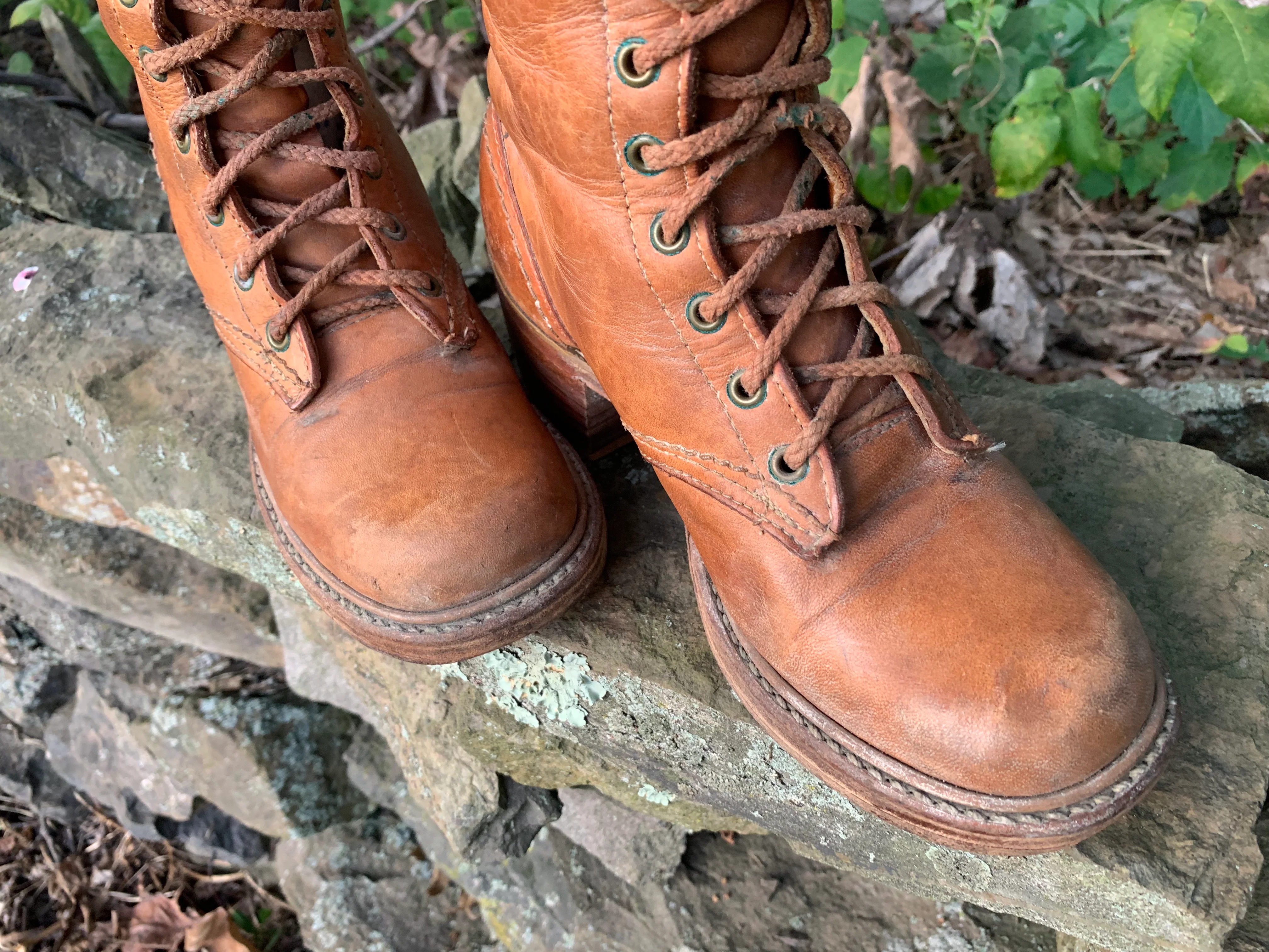 70s Leather Lace-up Campus Boots With Wood Stack Heels By Bort Carleton - Image 7