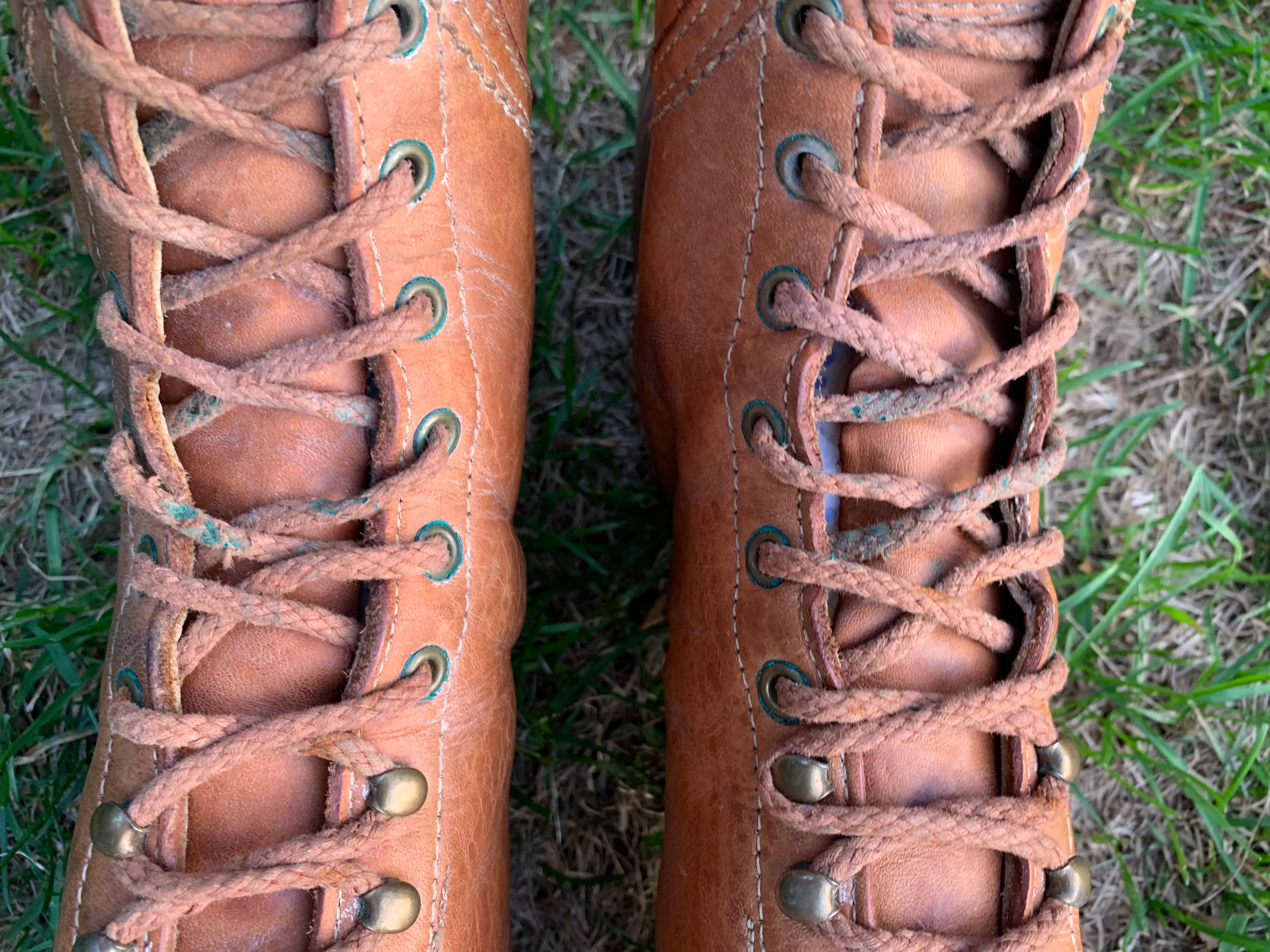 70s Leather Lace-up Campus Boots With Wood Stack Heels By Bort Carleton - Image 8