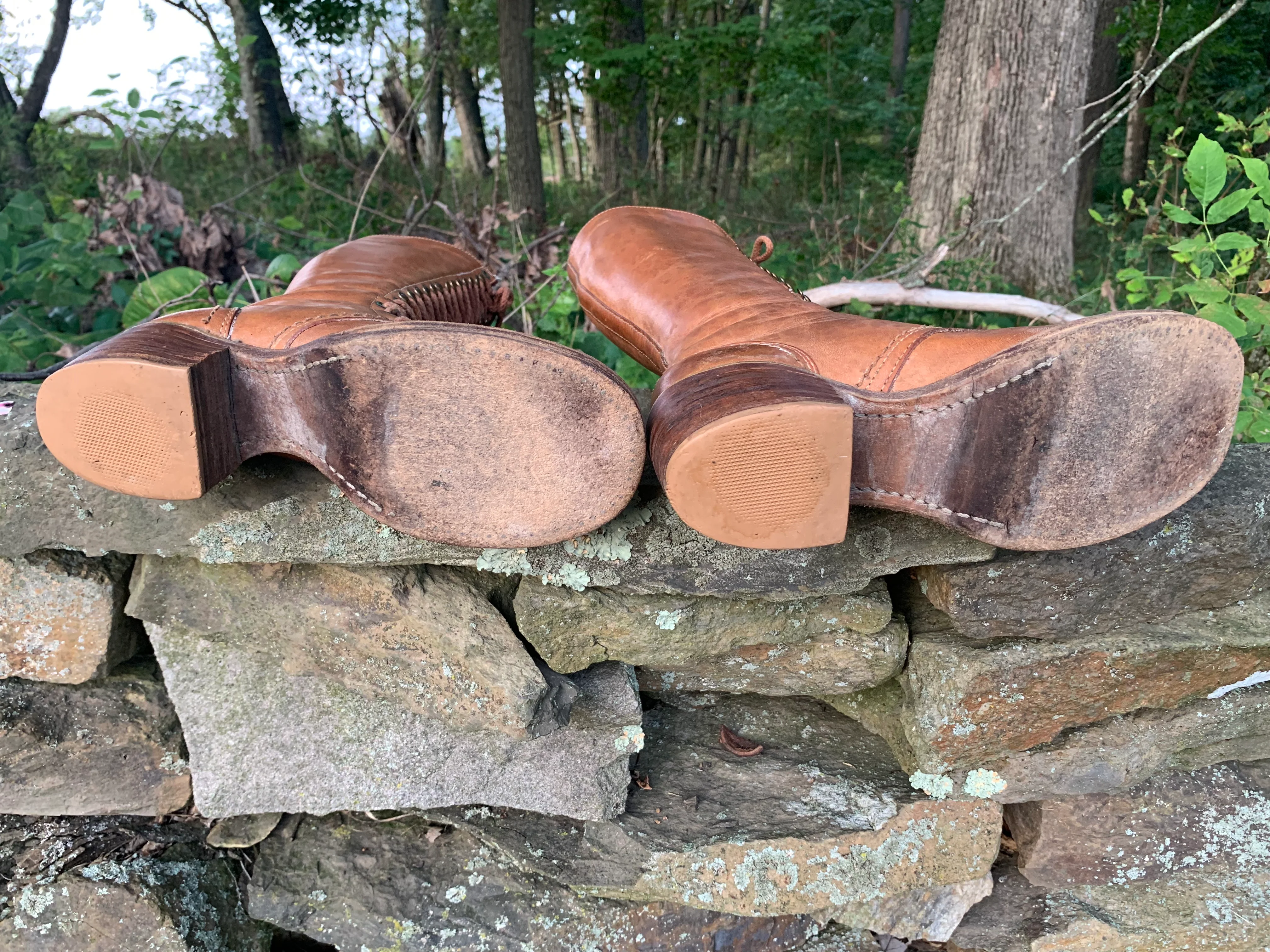 70s Leather Lace-up Campus Boots With Wood Stack Heels By Bort Carleton - Image 9