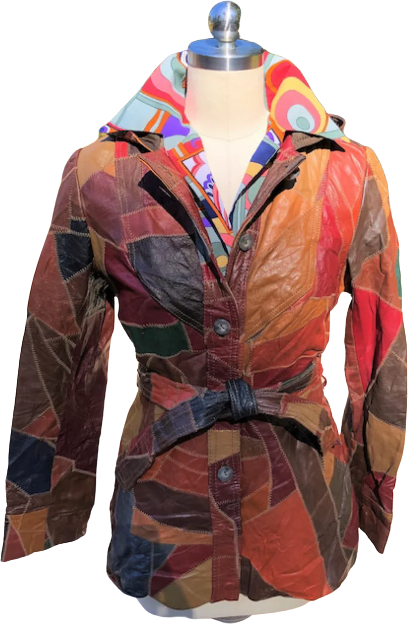 70s Leather Patchwork Jacket With Hood