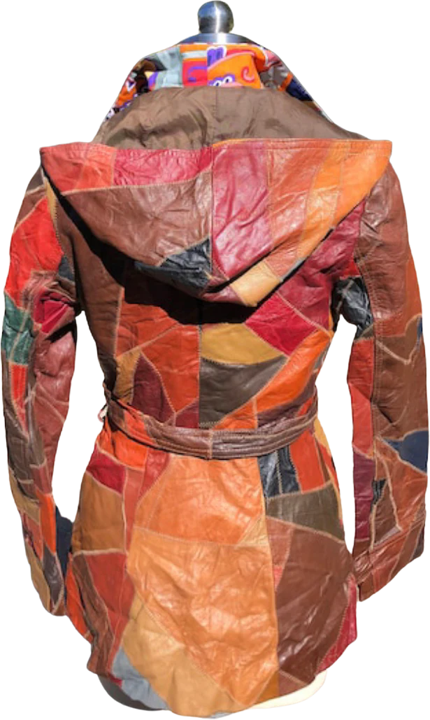 70s Leather Patchwork Jacket With Hood - Image 2
