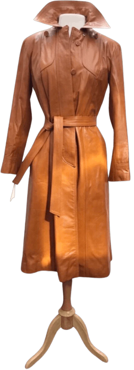 70s Leather Trench Spy Detachable Cape Butterscotch