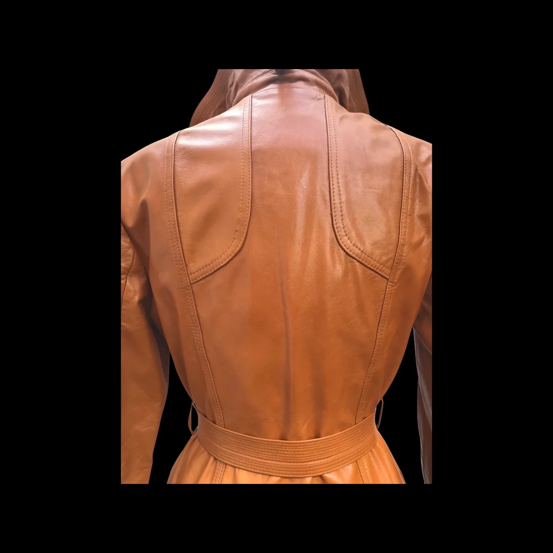 70s Leather Trench Spy Detachable Cape Butterscotch - Image 10