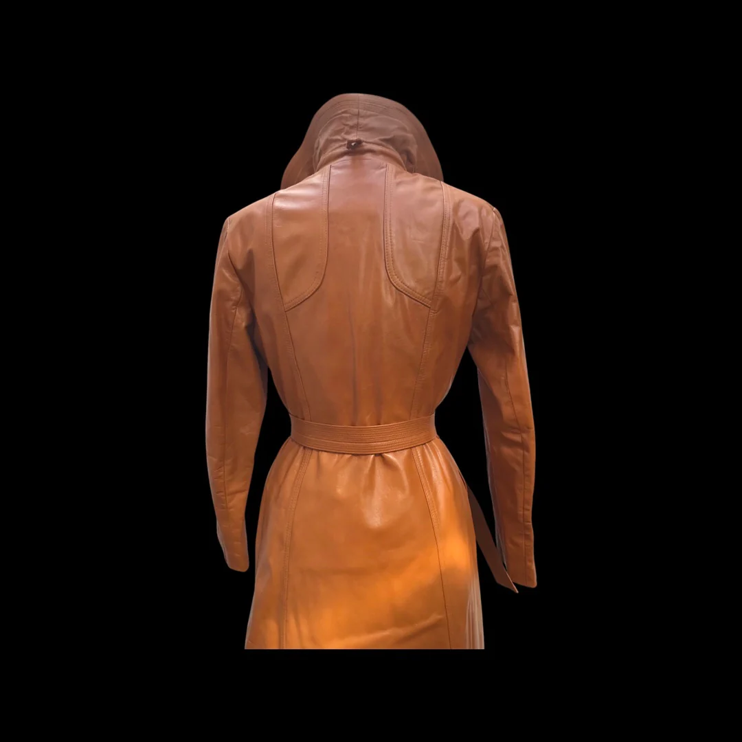 70s Leather Trench Spy Detachable Cape Butterscotch - Image 11