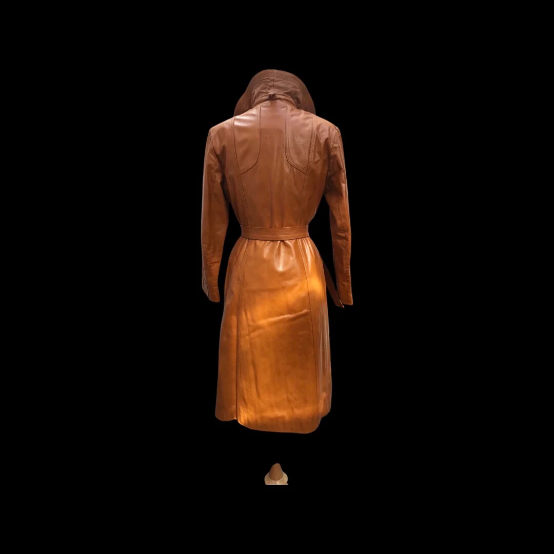 70s Leather Trench Spy Detachable Cape Butterscotch - Image 12
