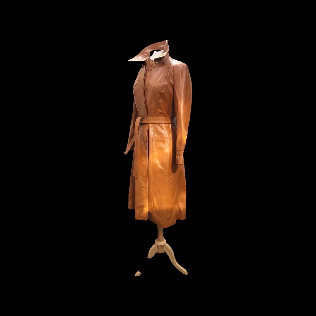 70s Leather Trench Spy Detachable Cape Butterscotch - Image 13