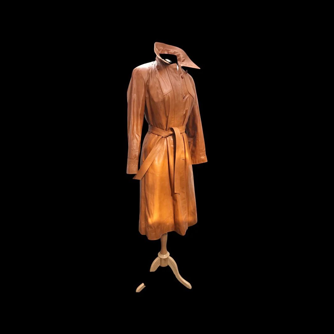 70s Leather Trench Spy Detachable Cape Butterscotch - Image 14