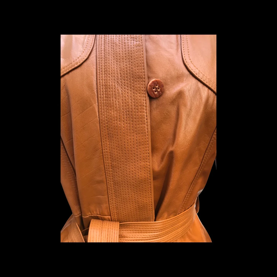 70s Leather Trench Spy Detachable Cape Butterscotch - Image 15