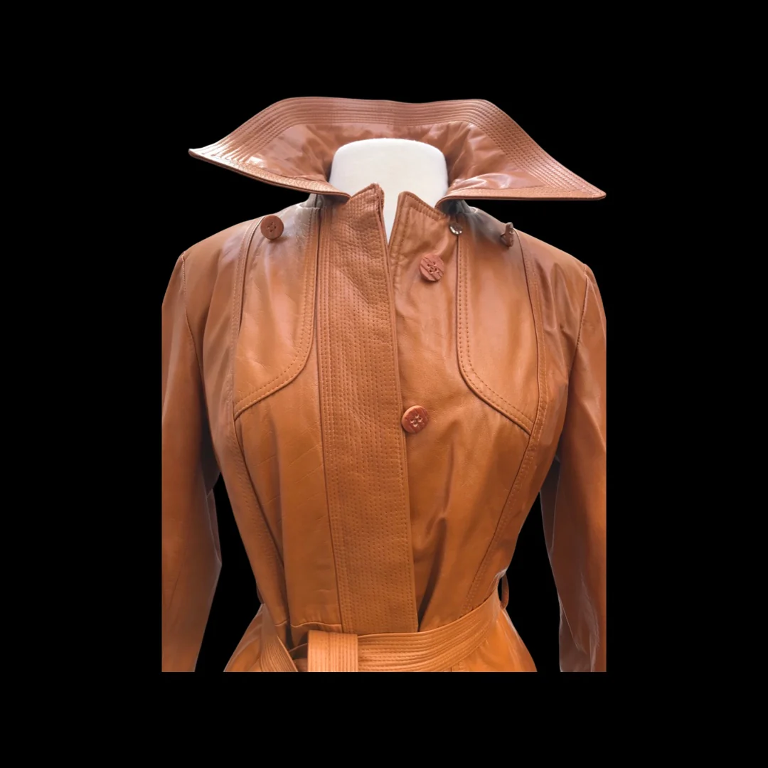 70s Leather Trench Spy Detachable Cape Butterscotch - Image 16