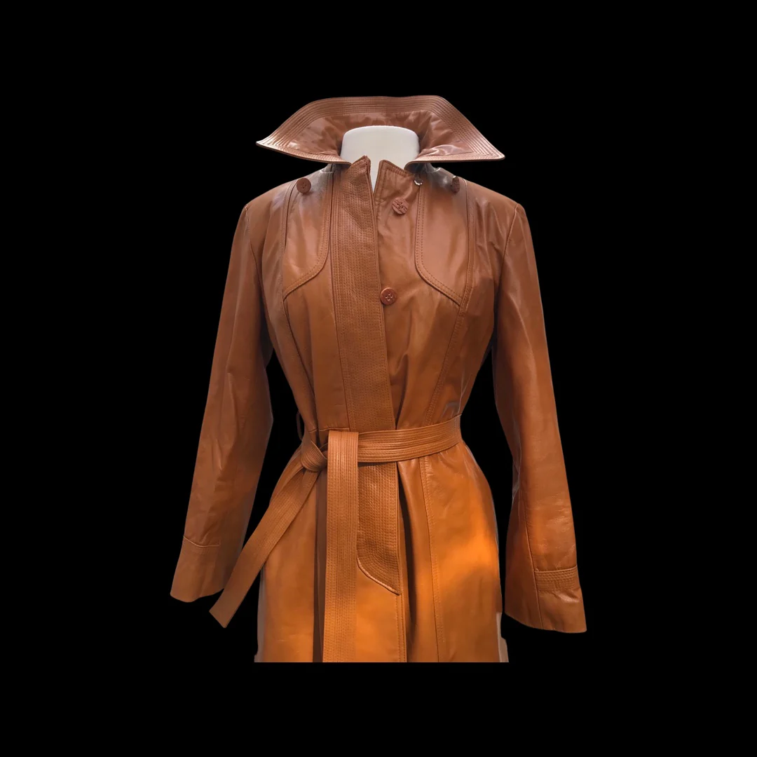 70s Leather Trench Spy Detachable Cape Butterscotch - Image 17